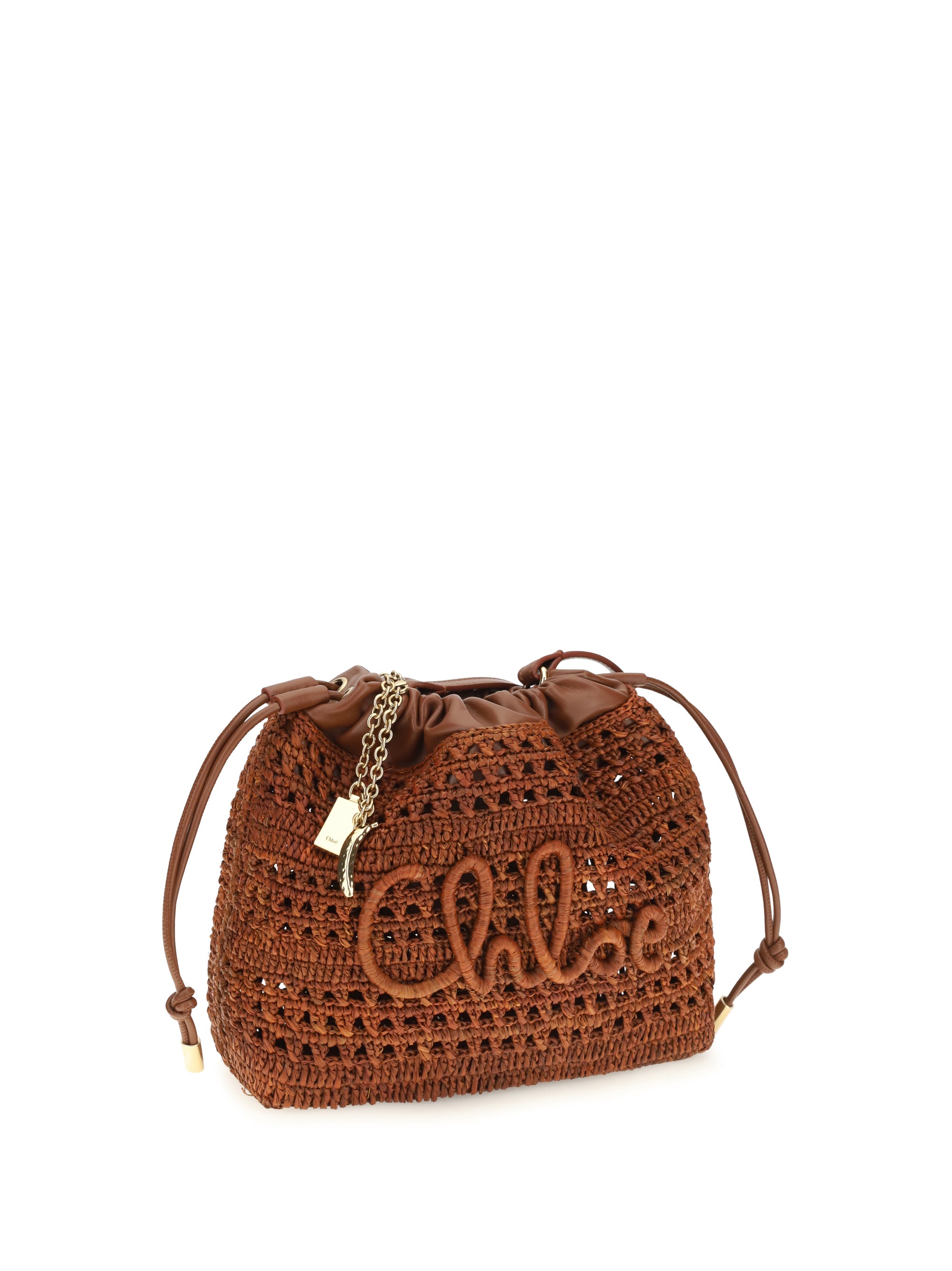CHLOÉ OS raffia drawstring shoulder bag
