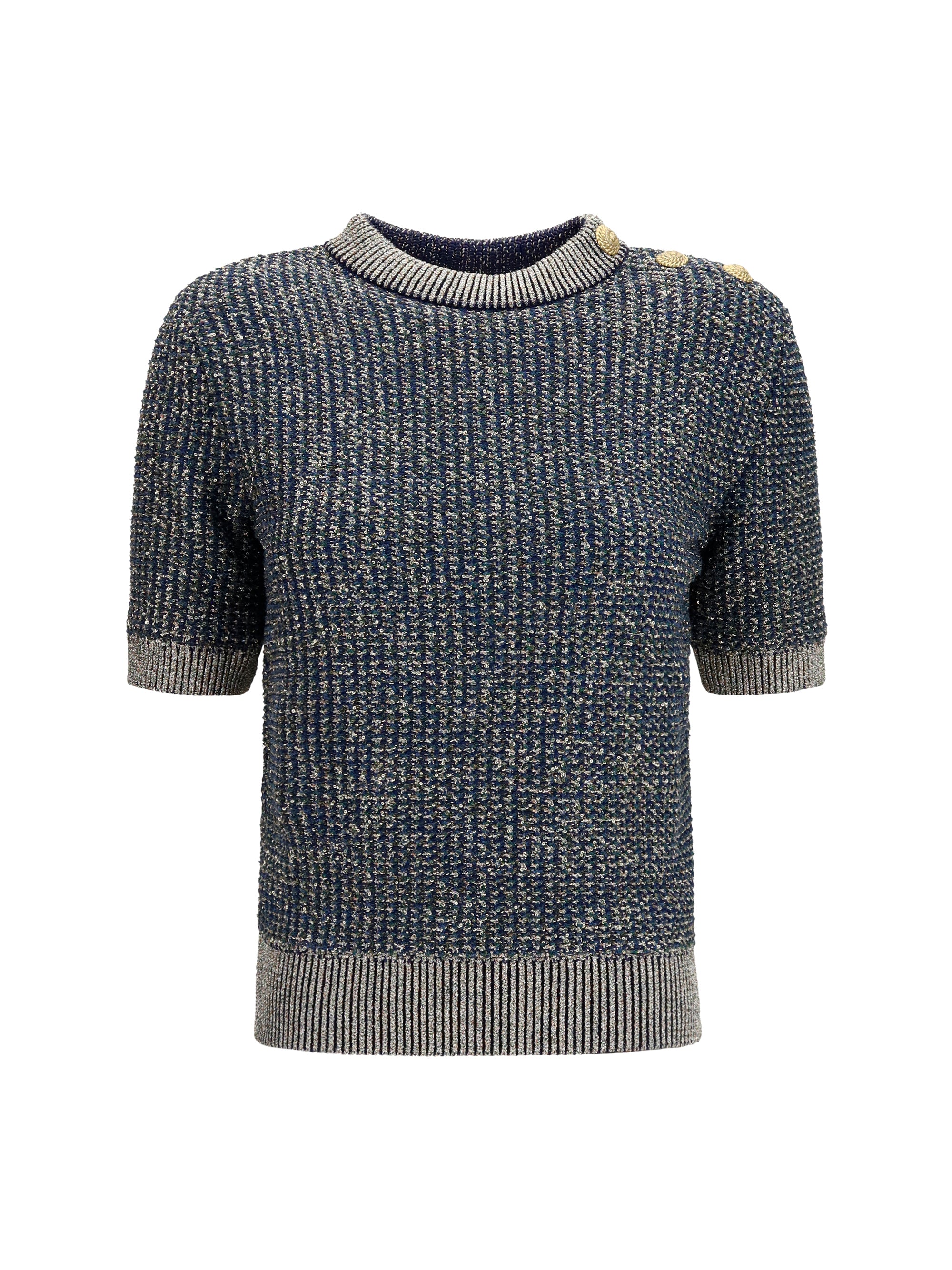 BALMAIN 36 short-sleeve sequined sweater with buttons