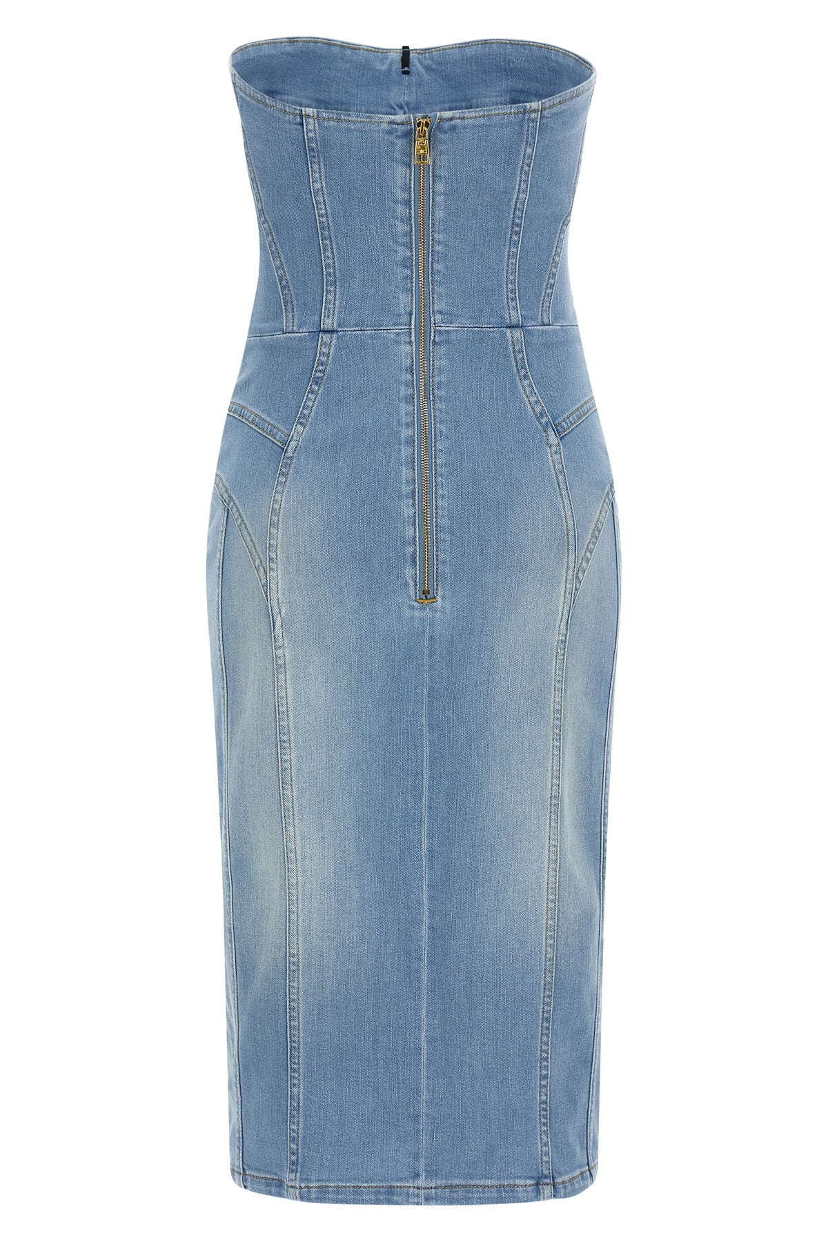 ELISABETTA FRANCHI 38 stonewashed cotton denim midi dress