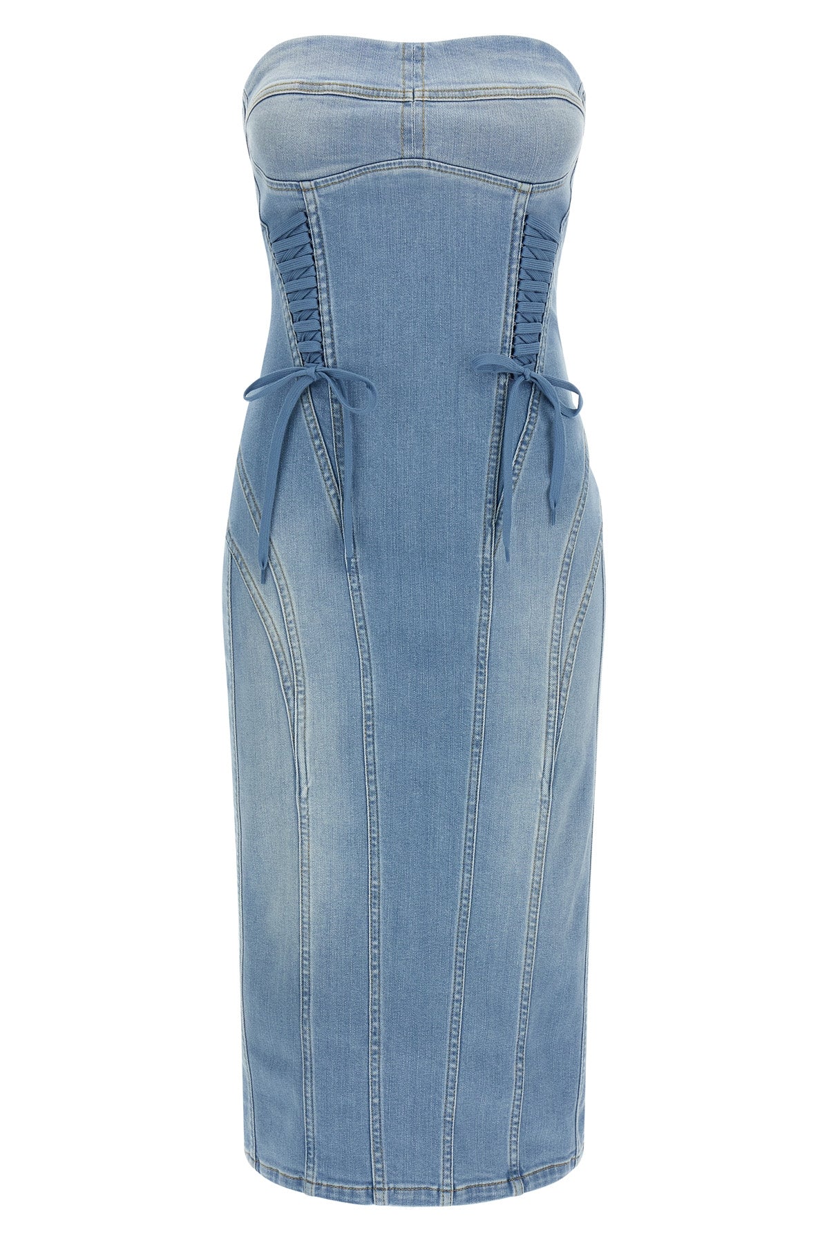 ELISABETTA FRANCHI 38 stonewashed cotton denim midi dress