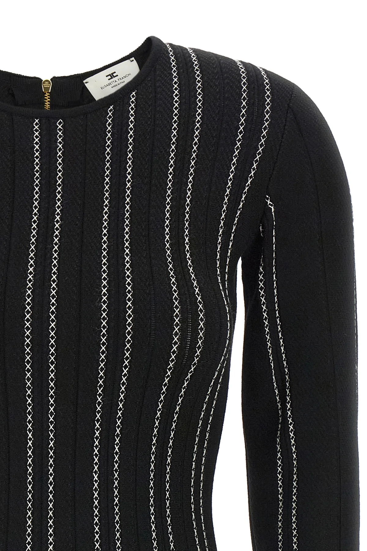 elisabetta franchi mini dress defines the silhouette through a rigorous sartoria