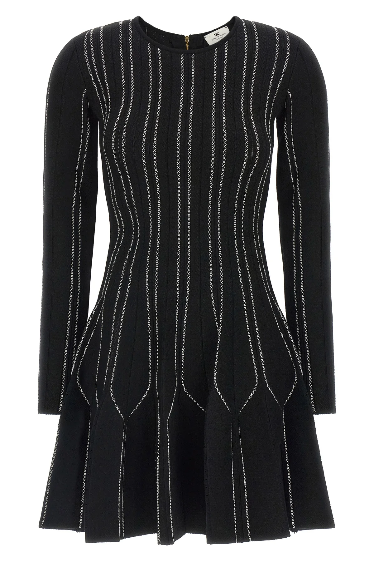 elisabetta franchi mini dress defines the silhouette through a rigorous sartoria