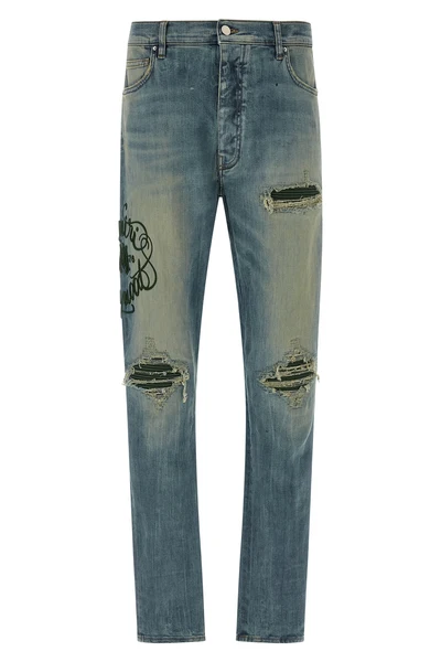 amiri hollywood mx1 used-effect stonewashed stretch cotton denim jeans