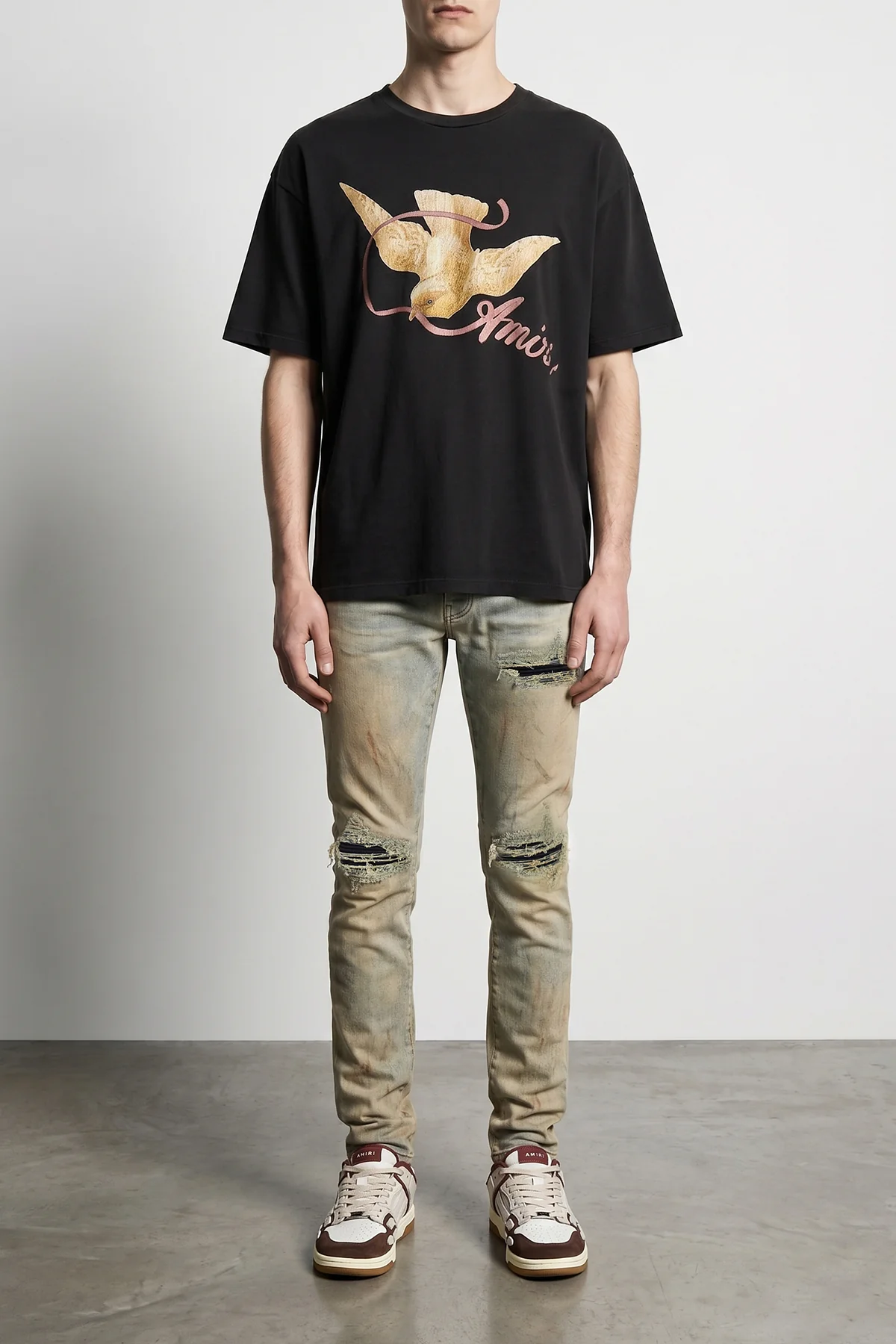 AMIRI 31 suede mx1 used-effect stretch cotton denim jeans