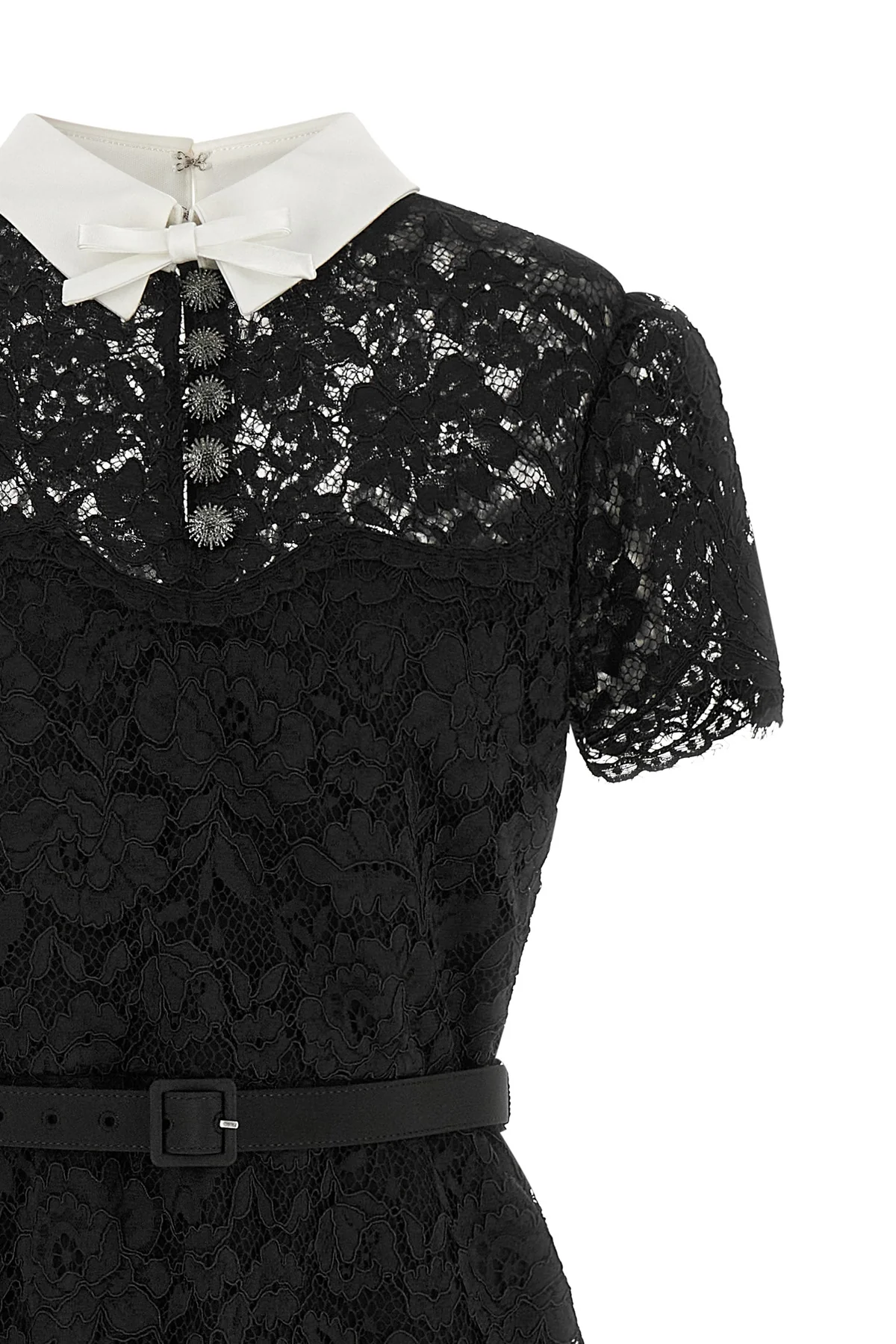 the self-portrait black lace contrast collar midi dress is constructed