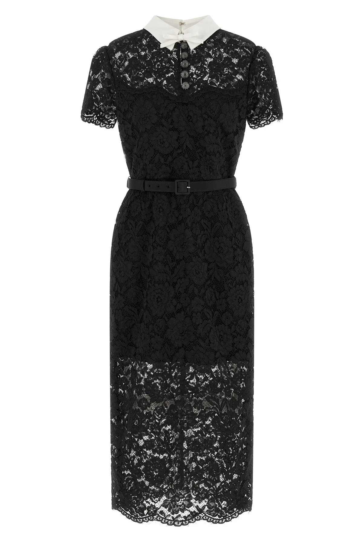 SELF PORTRAIT 6 the self-portrait black lace contrast collar midi dress is constructed