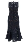 the self-portrait midi dress in navy blue is distinguished by a fit-and-flare mo