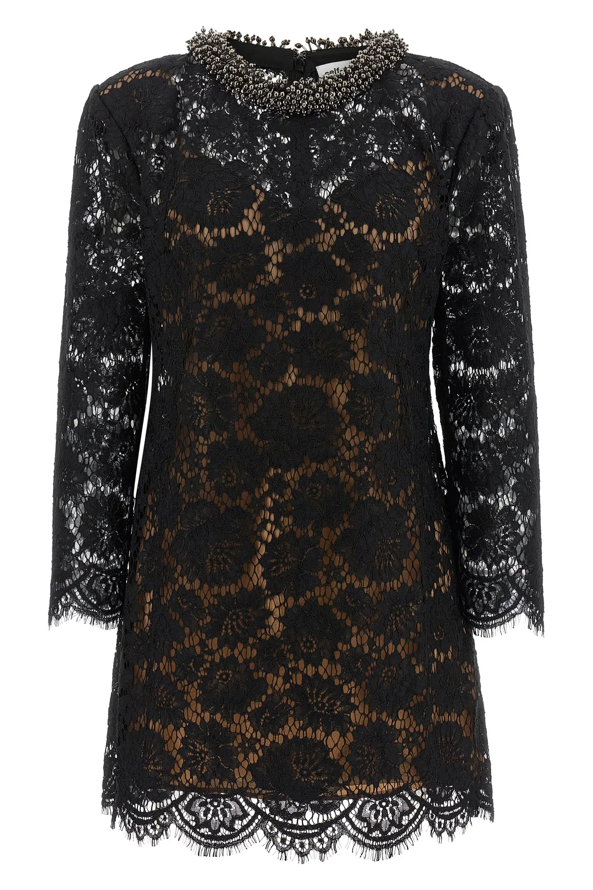 SELF PORTRAIT 6 the self-portrait mini dress is built through a complex black floral lace workma