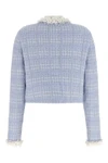 the self-portrait cropped jacket is made of a fine structured cotton and wool bl