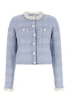 the self-portrait cropped jacket is made of a fine structured cotton and wool bl