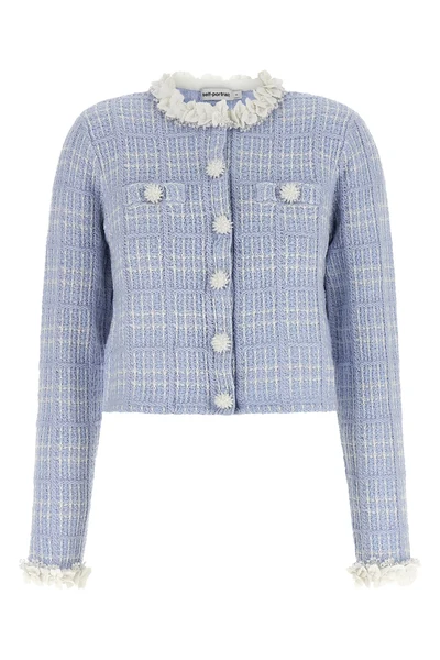 the self-portrait cropped jacket is made of a fine structured cotton and wool bl