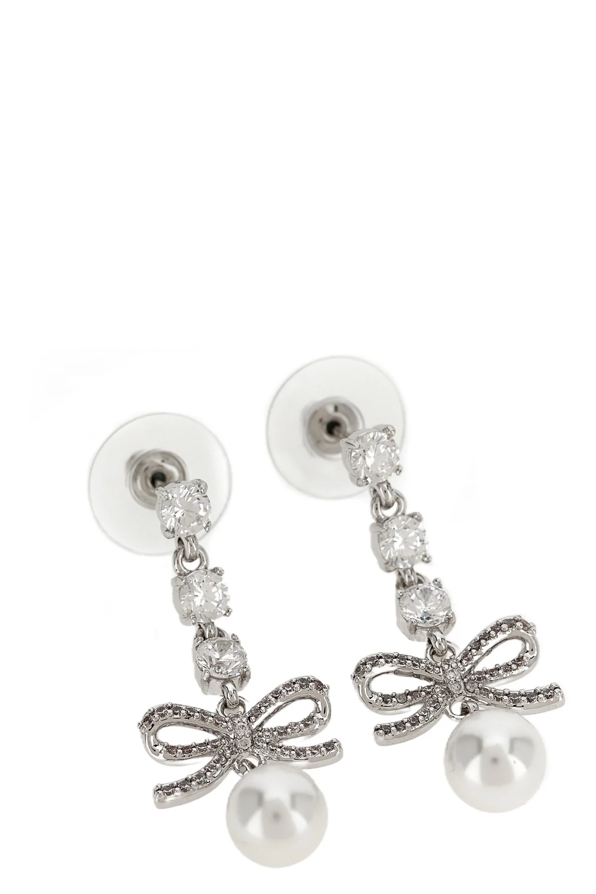 SELF PORTRAIT OS the self-portrait bow crystal charm pendant earrings feature a cascading metal
