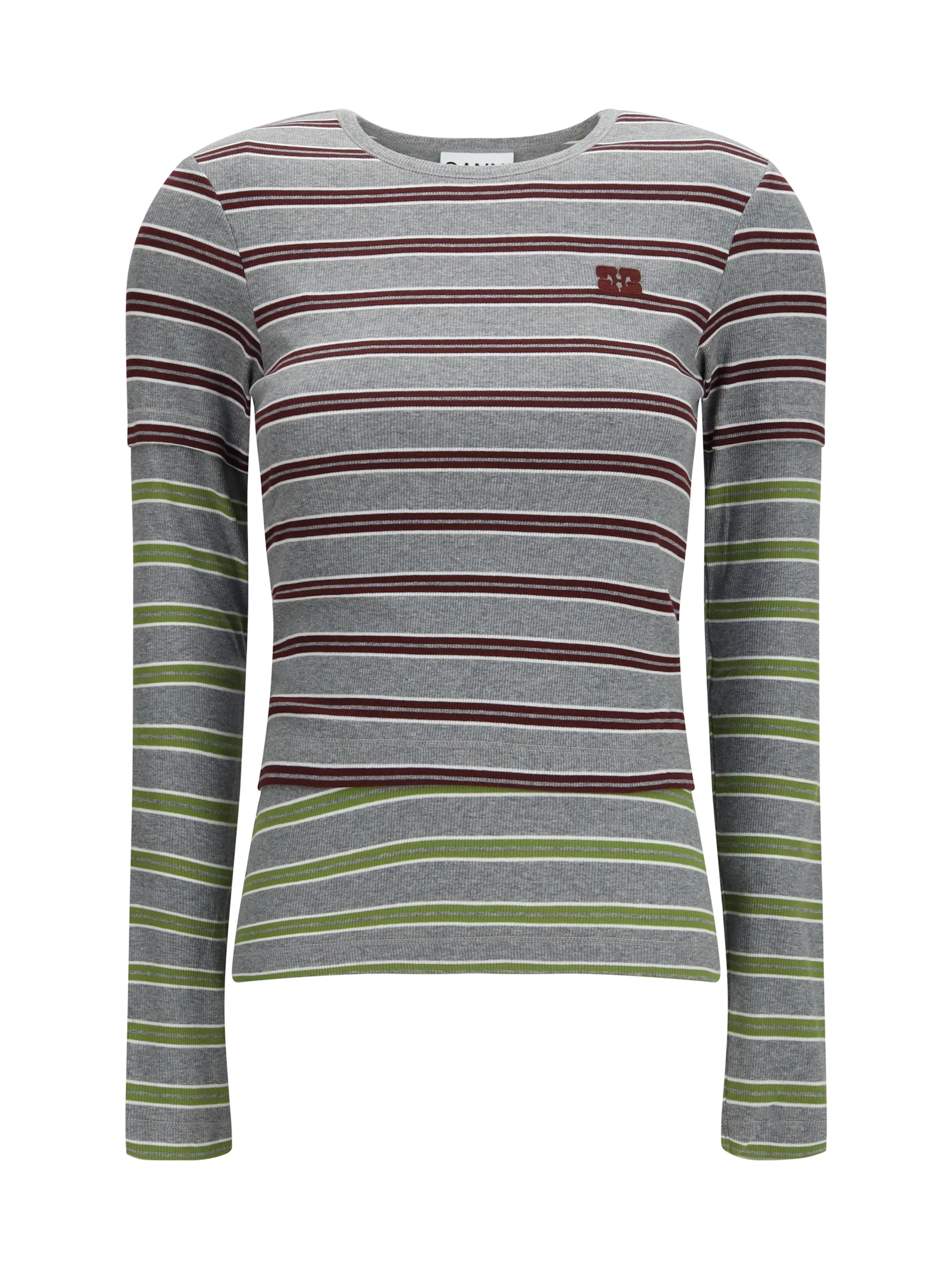 GANNI L double-sleeve striped cotton t-shirt
