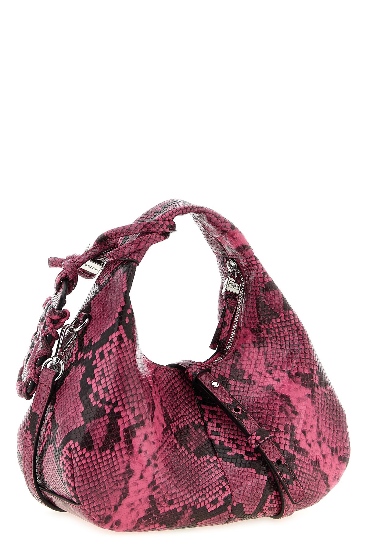 mini hobo handbag in shiny leather effect snake print fabric