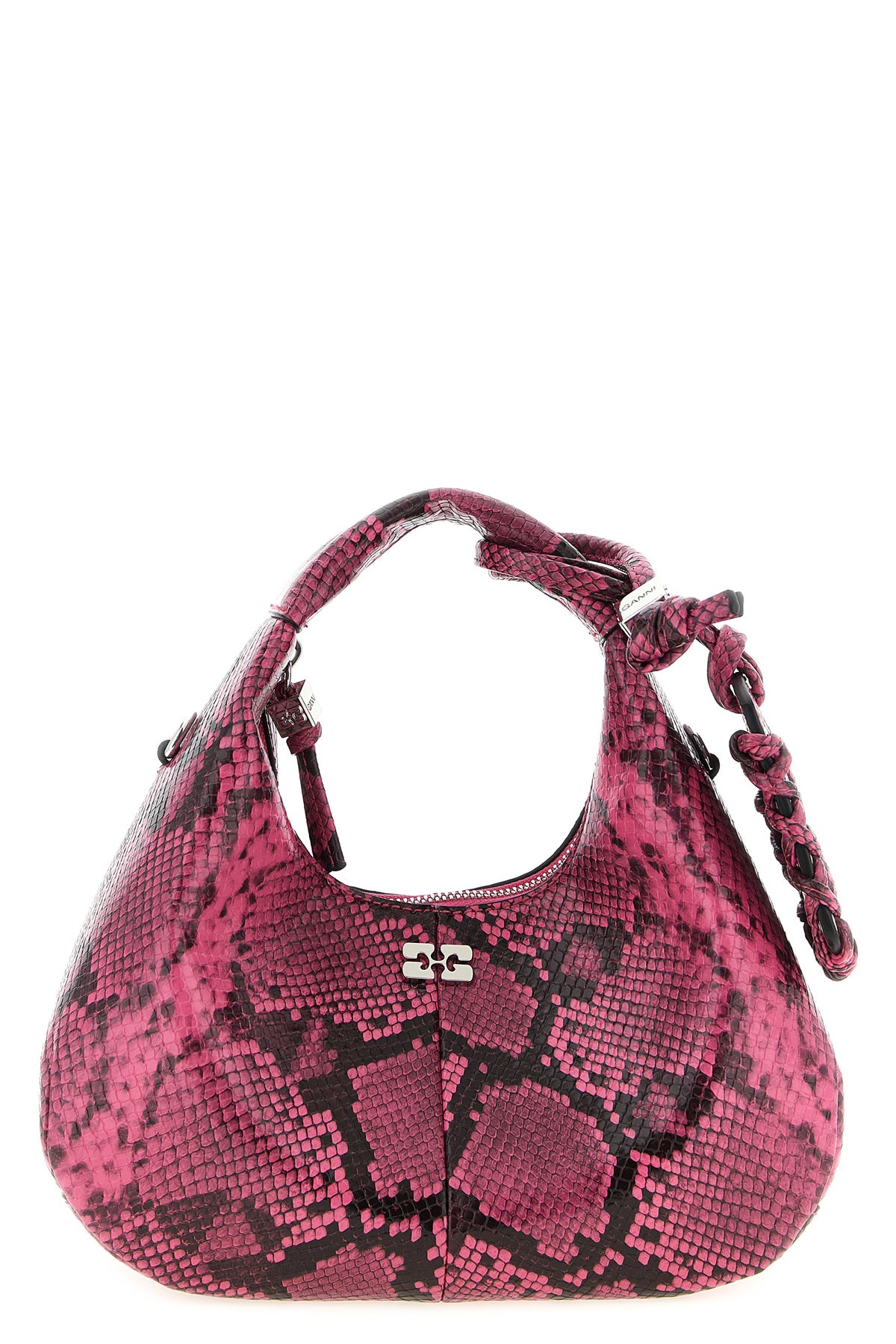 GANNI OS mini hobo handbag in shiny leather effect snake print fabric