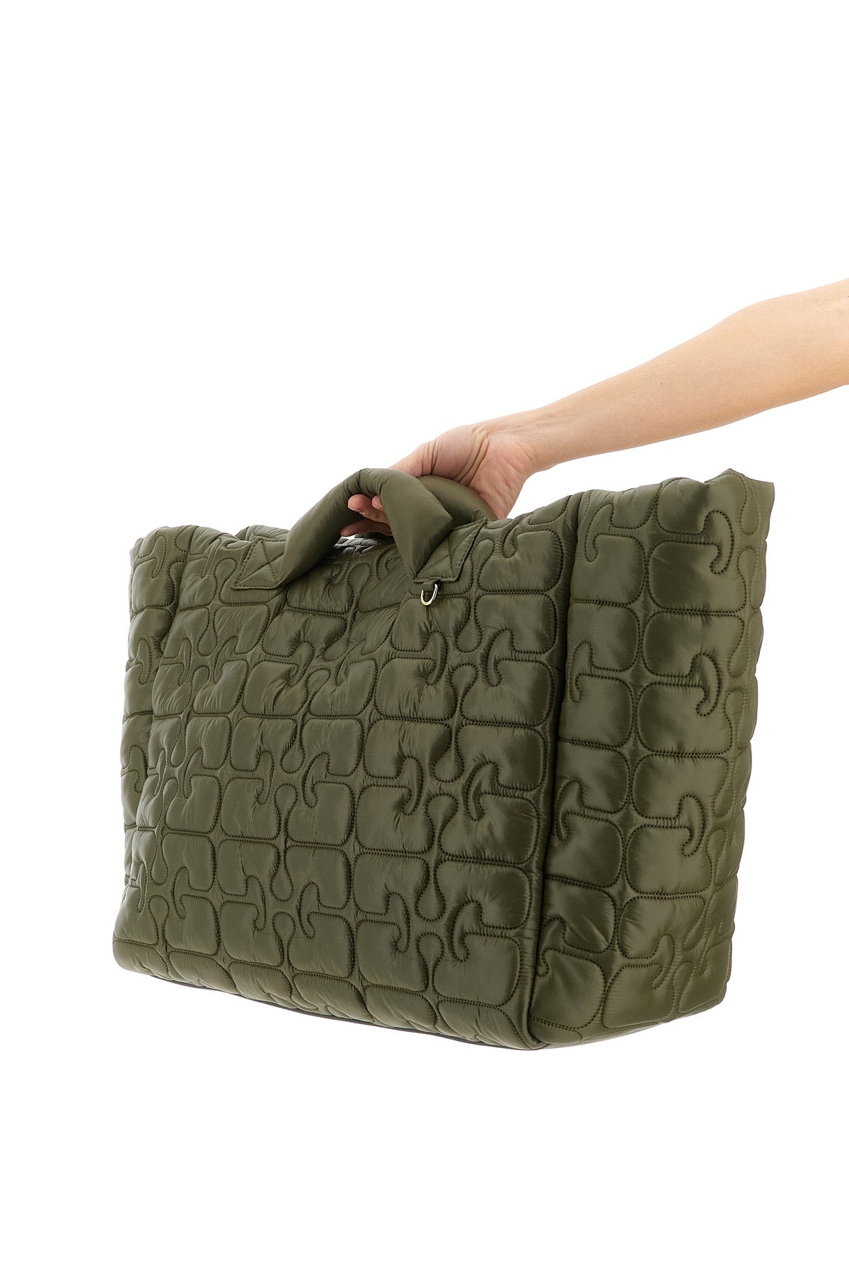 GANNI OS quilted re-tech xxl tote shopping bag in monogram quilted and padded technical