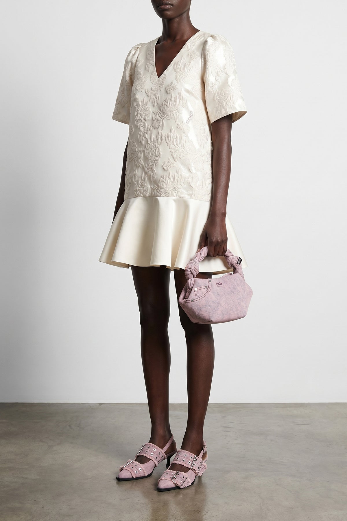 GANNI OS mini bou handbag in garment-dyed cotton denim