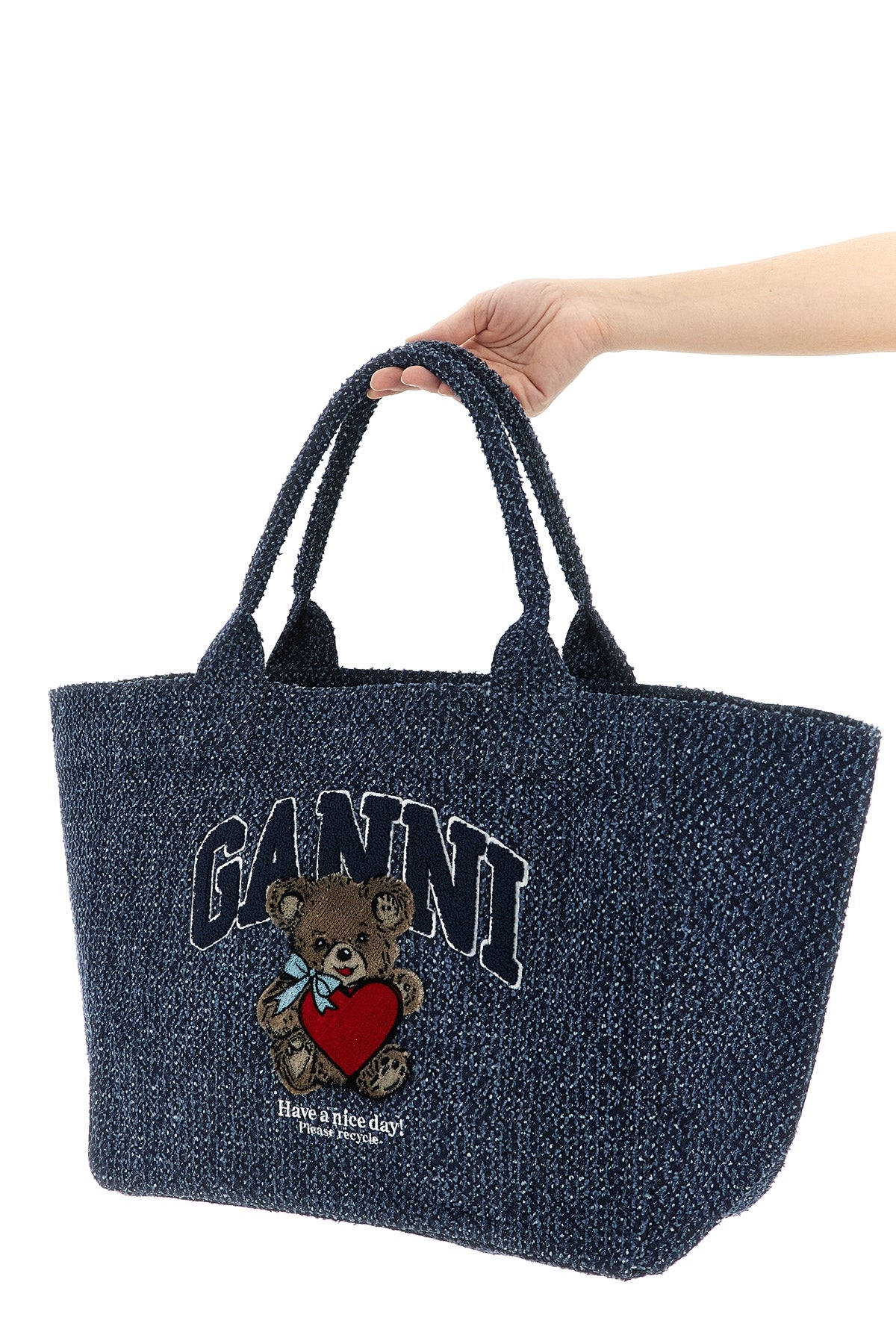 GANNI OS medium shopping bag in tweed denim cotton
