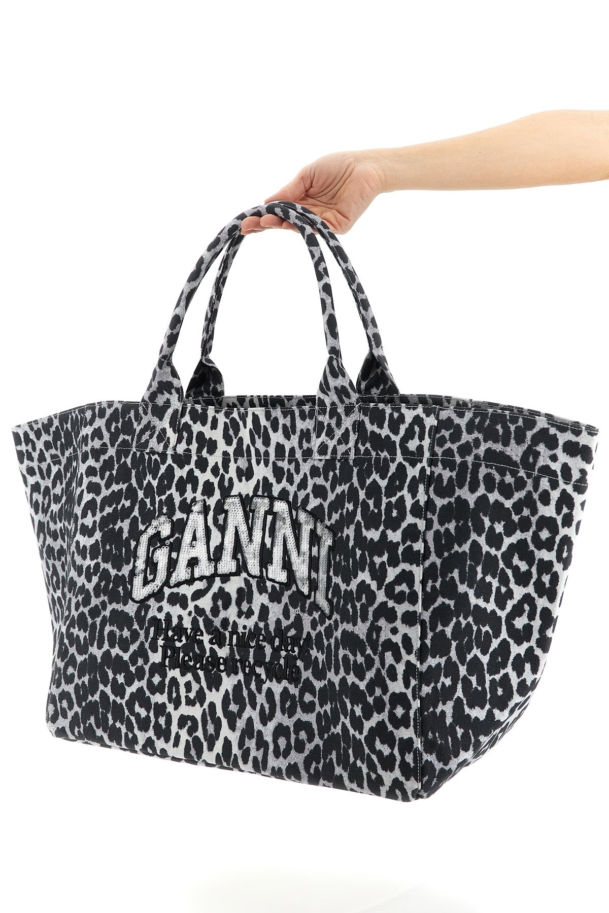 GANNI OS leopard sequin xxl tote canvas shopping bag