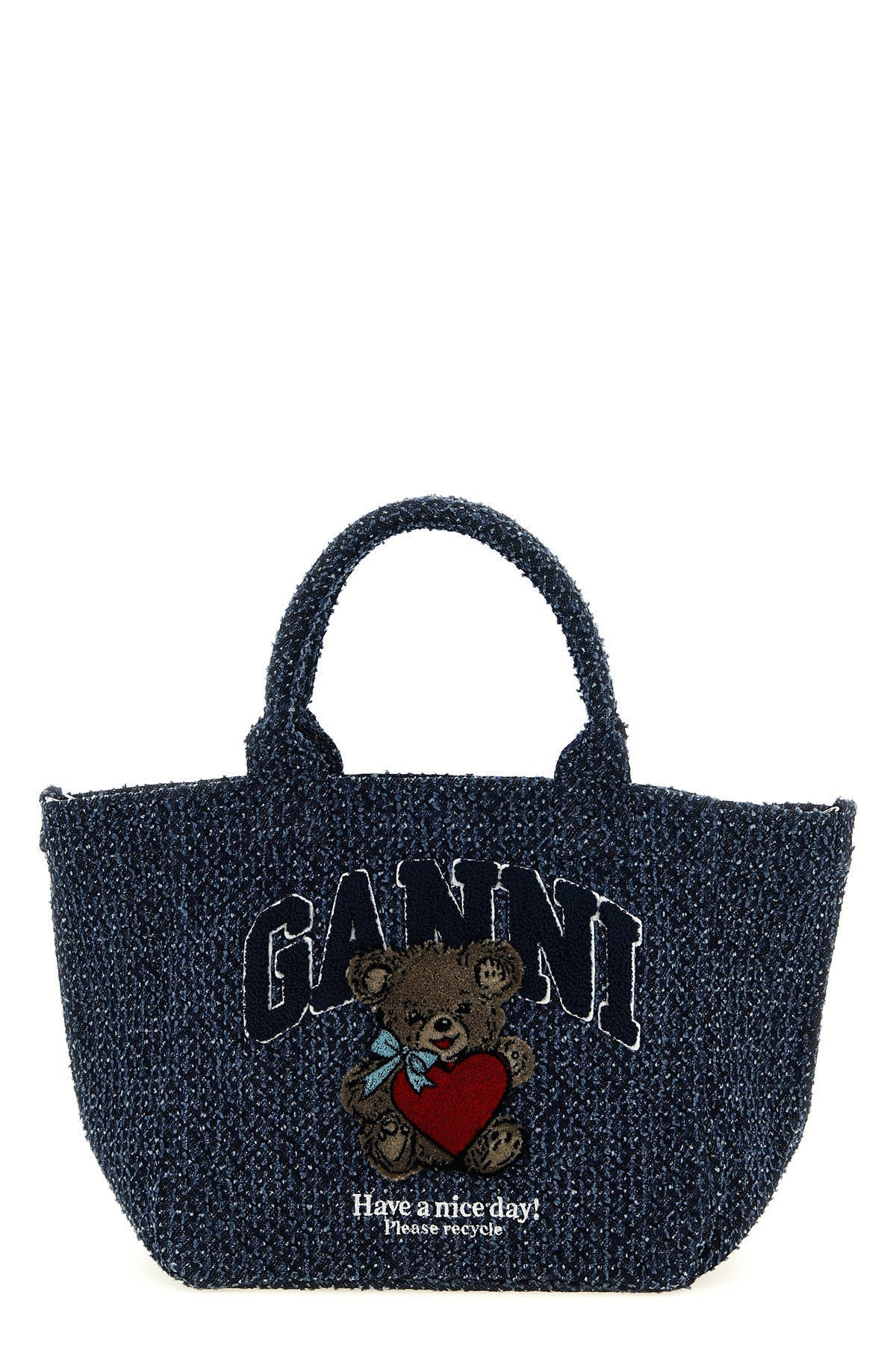 GANNI OS small shopping bag in tweed denim cotton