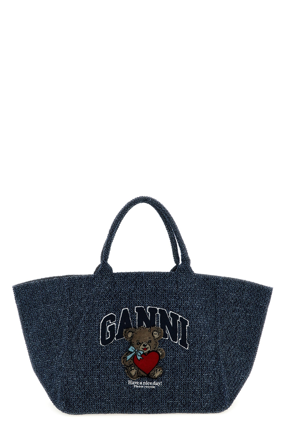 GANNI OS xxl bear shopping bag in tweed denim cotton