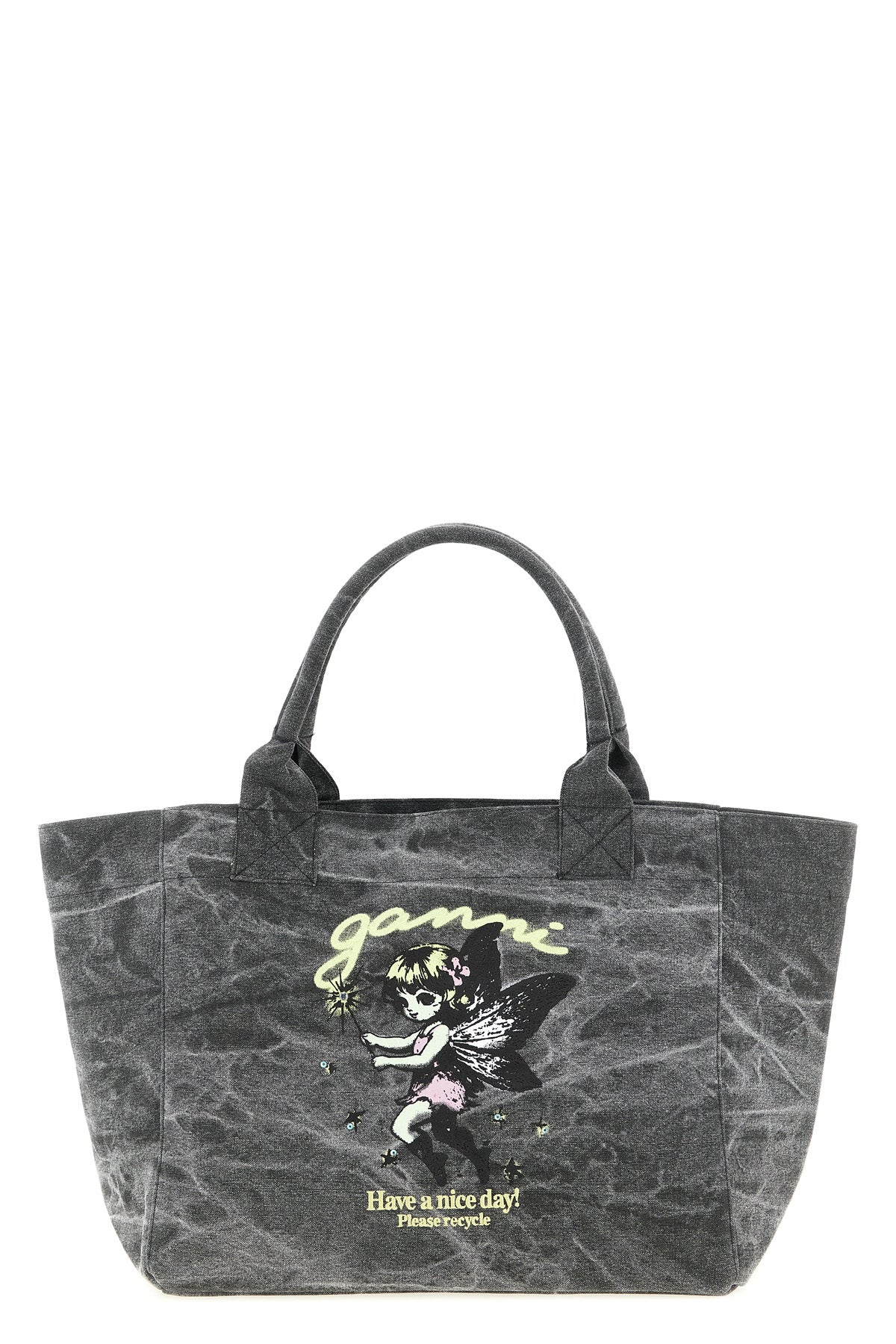 GANNI OS medium shopping bag in stone-washed canvas
