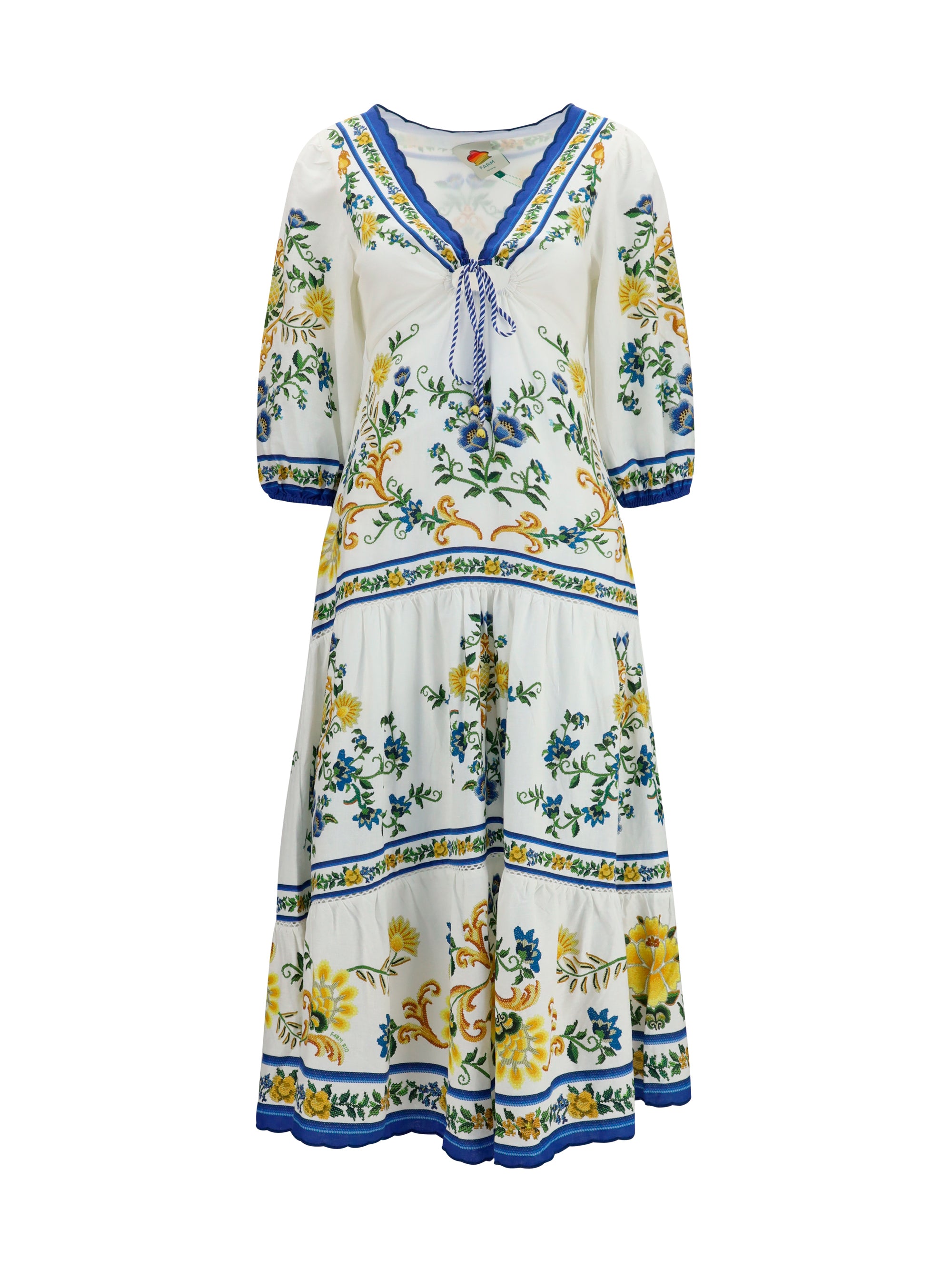 FARM RIO L emily floral print midi dress with drawstring