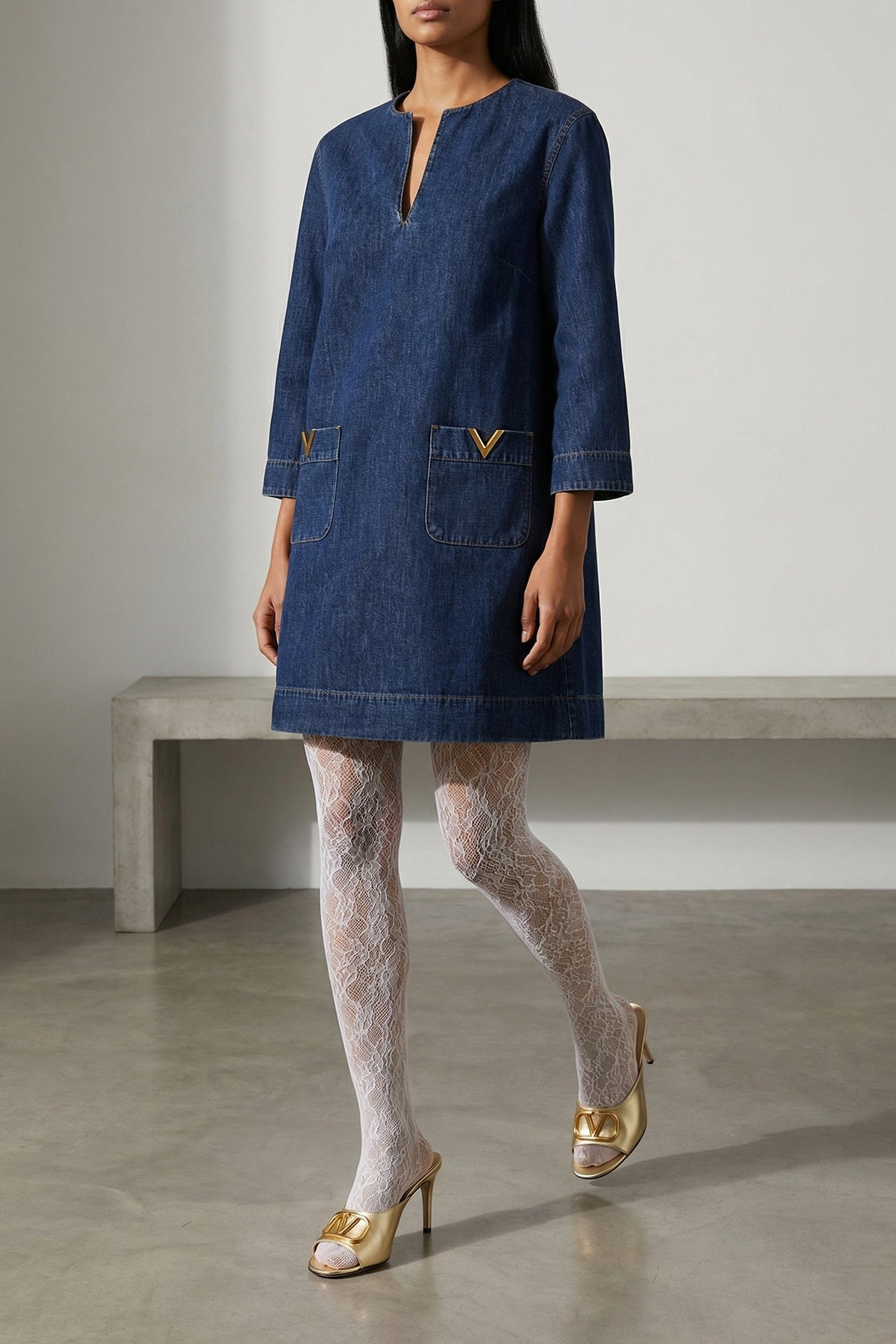 VALENTINO GARAVANI 40 solid chambray medium wash cotton denim dress