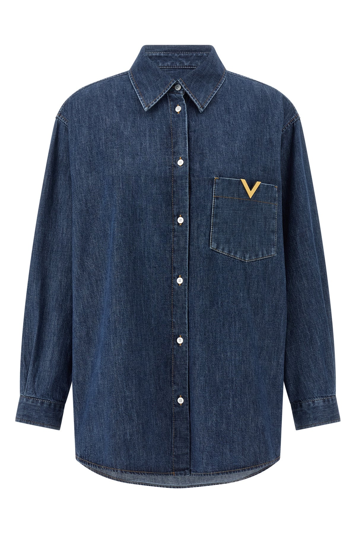 VALENTINO GARAVANI 38 solid chambray cotton denim shirt