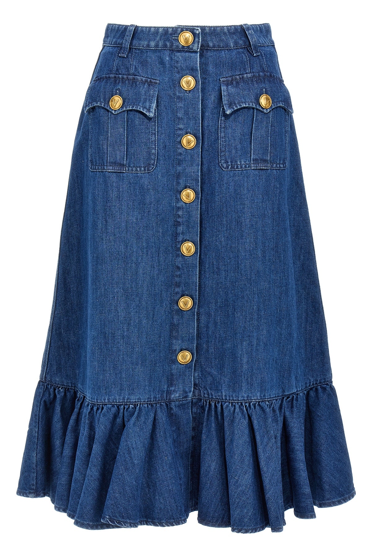light cotton denim midi skirt