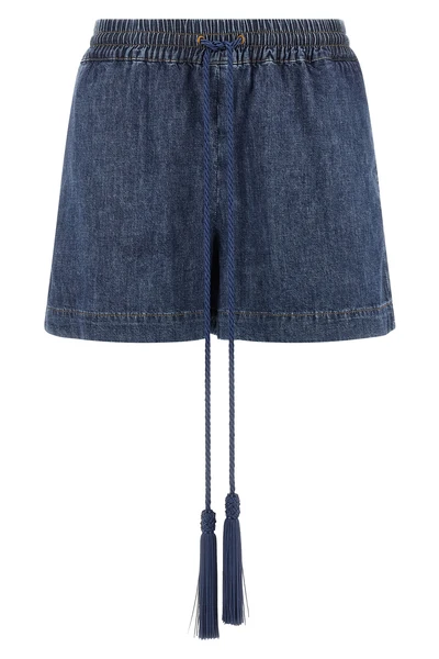 solid chambray medium wash denim shorts