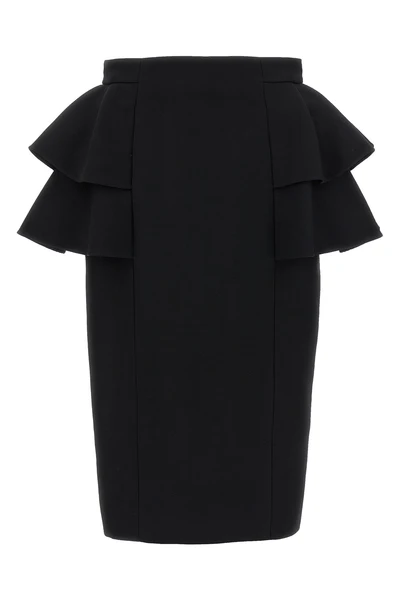 midi skirt in wool and silk blend crepe couture