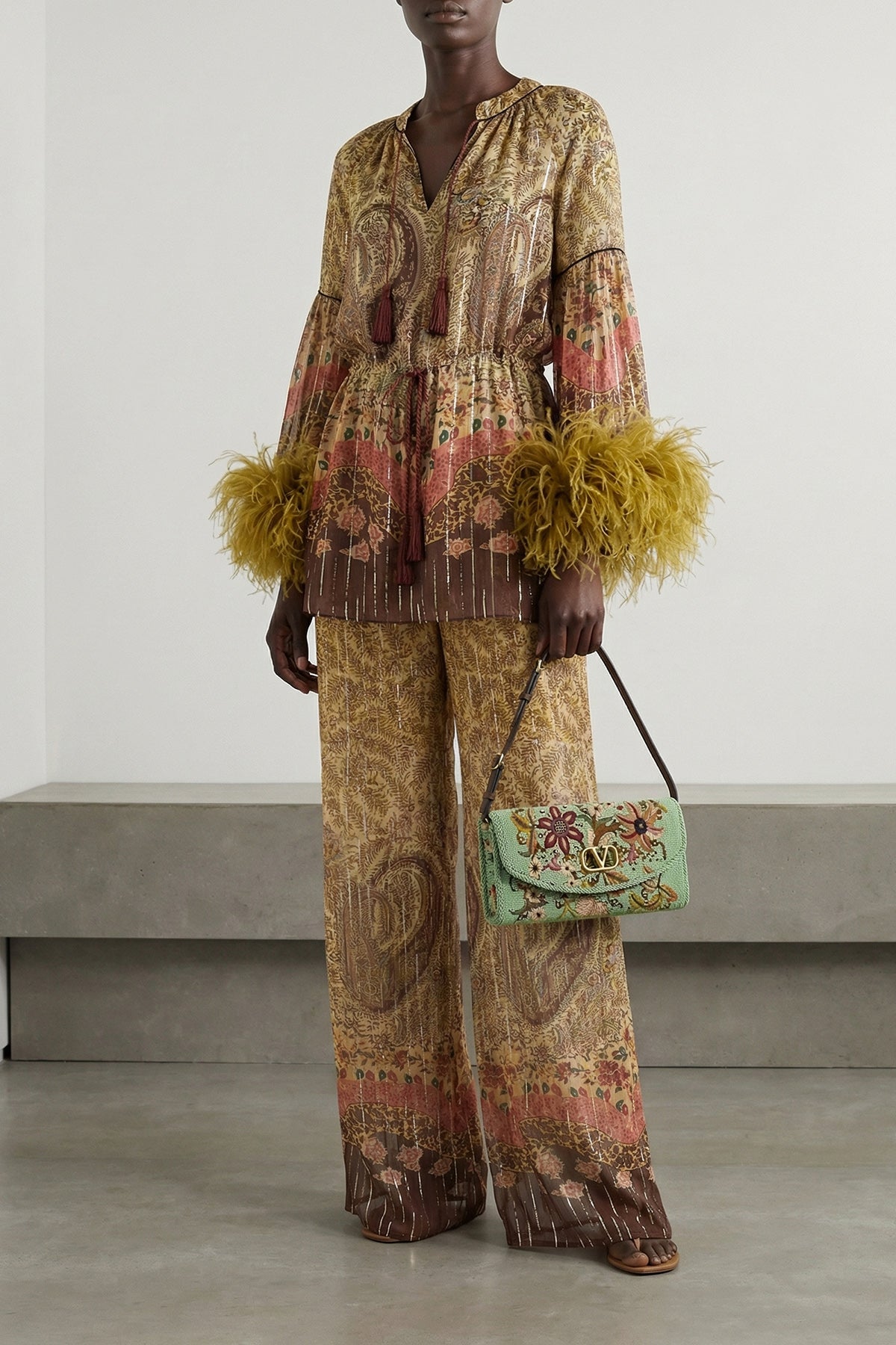 VALENTINO GARAVANI 42 pekin voyage imaginaire paisley print silk pants