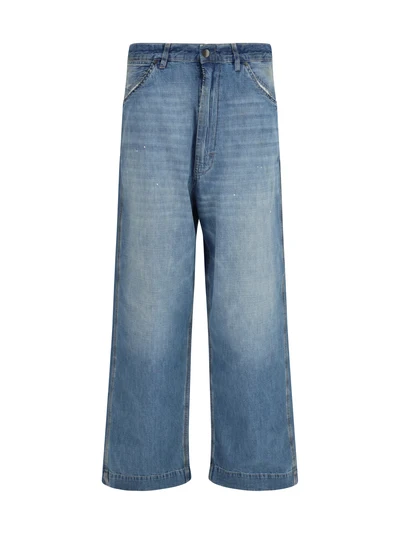 patchwork-detail wide leg jeans