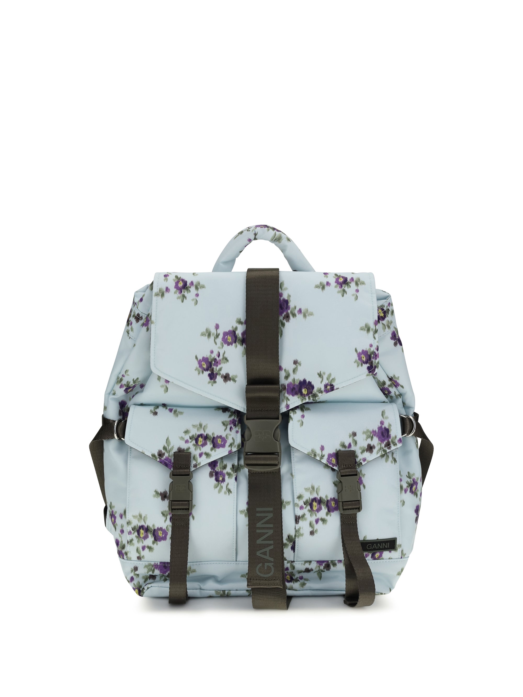 GANNI OS re-tech nylon backpack with floral pattern