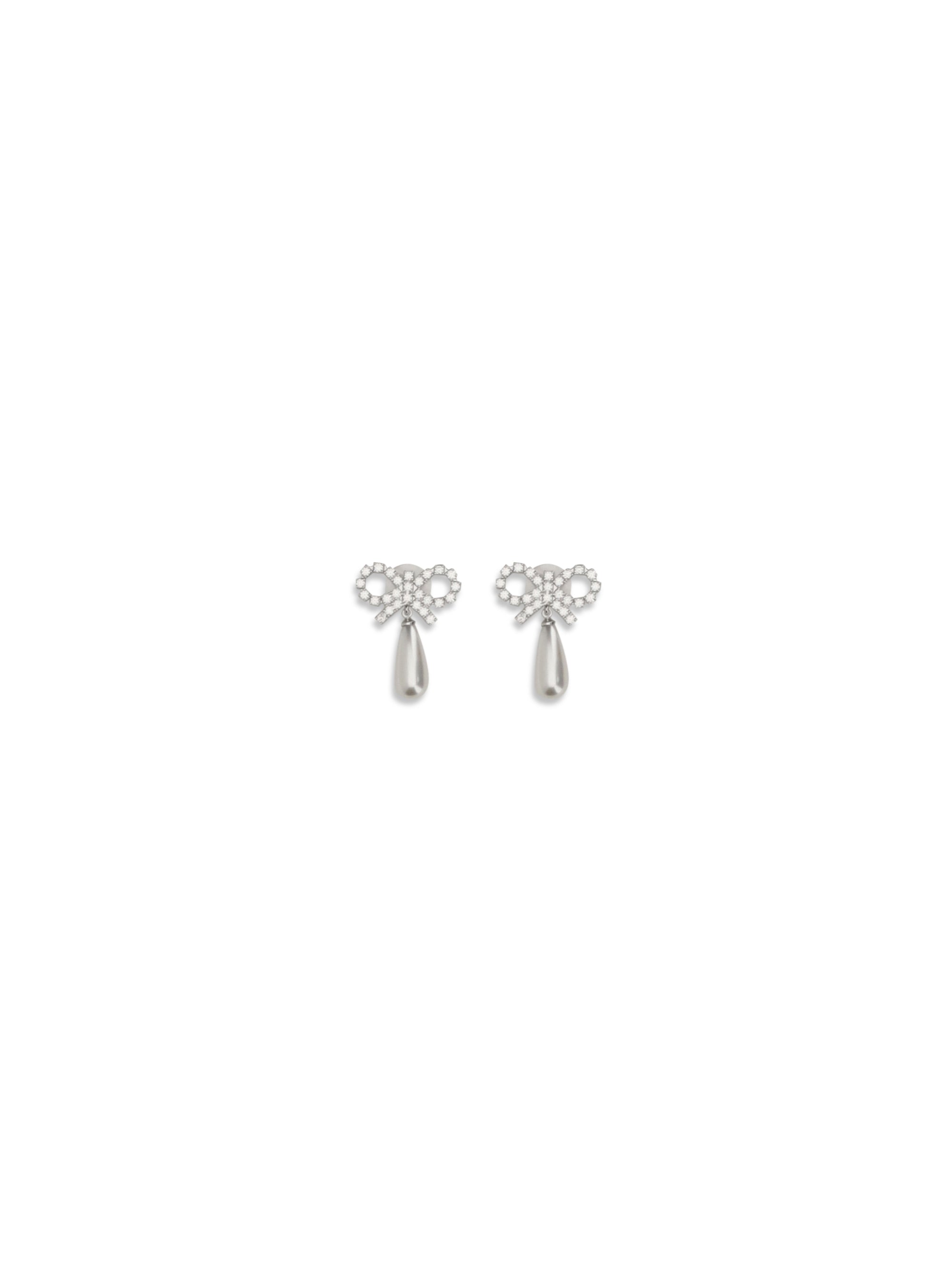 crystal bow pearl earrings