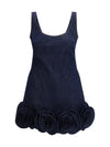 denim 3d flower mini dress
