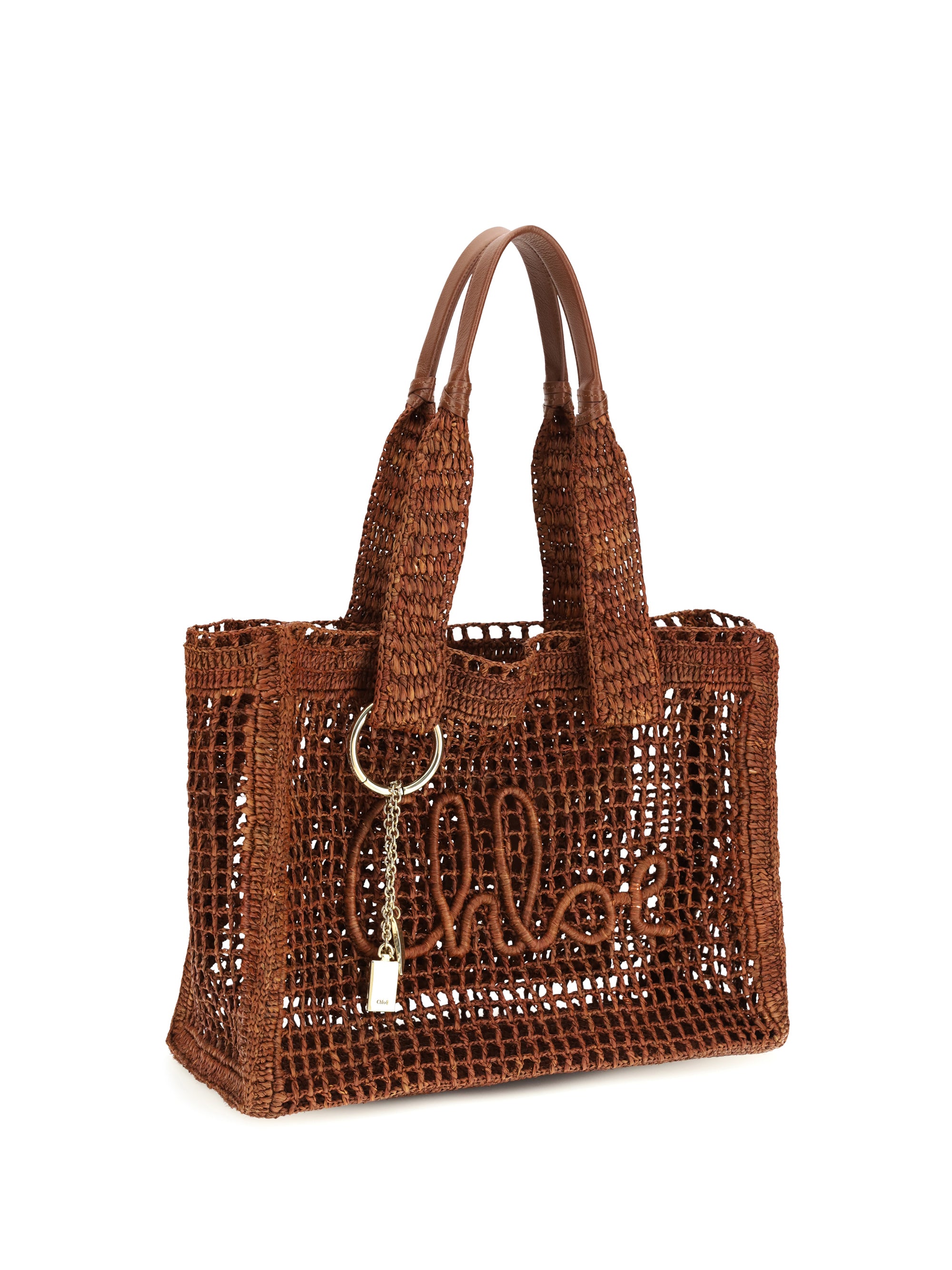 CHLOÉ OS east-west summer banana raffia tote bag