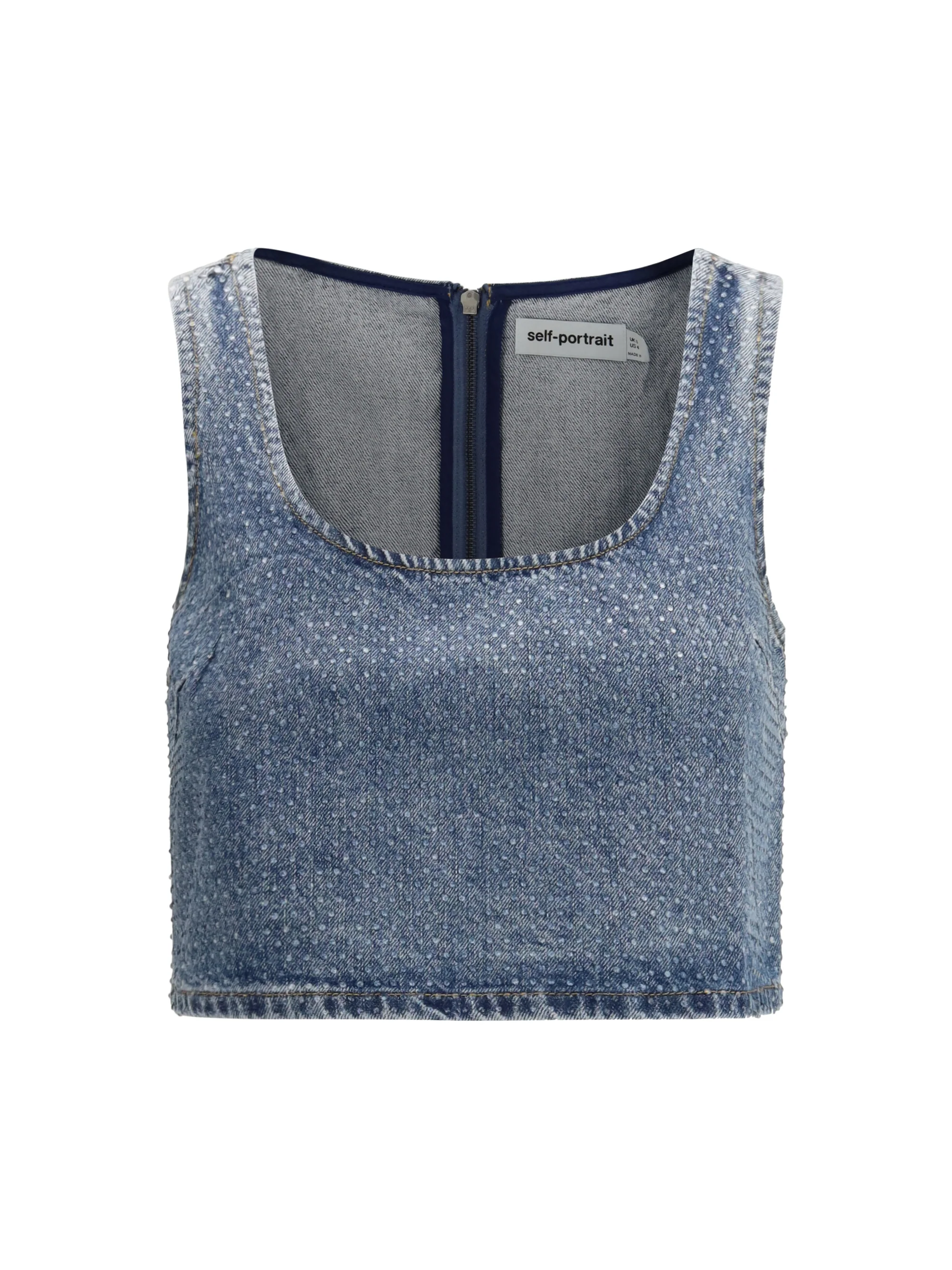 SELF-PORTRAIT 6 rhinestone denim crop top