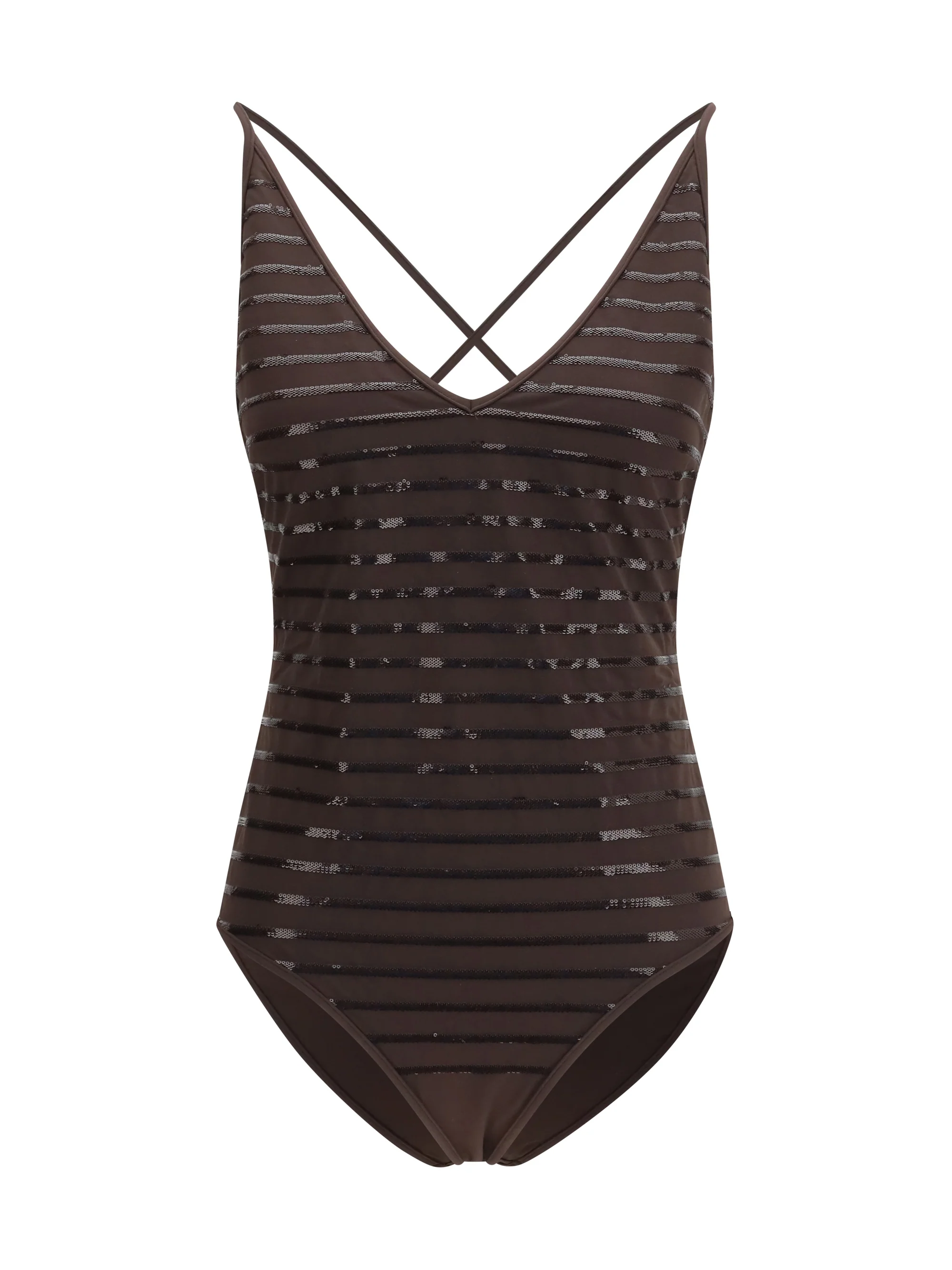 BRUNELLO CUCINELLI 42 shimmering striped one-piece swimsuit