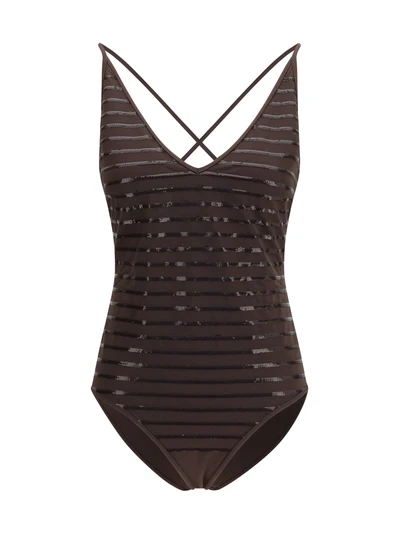 shimmering striped one-piece swimsuit