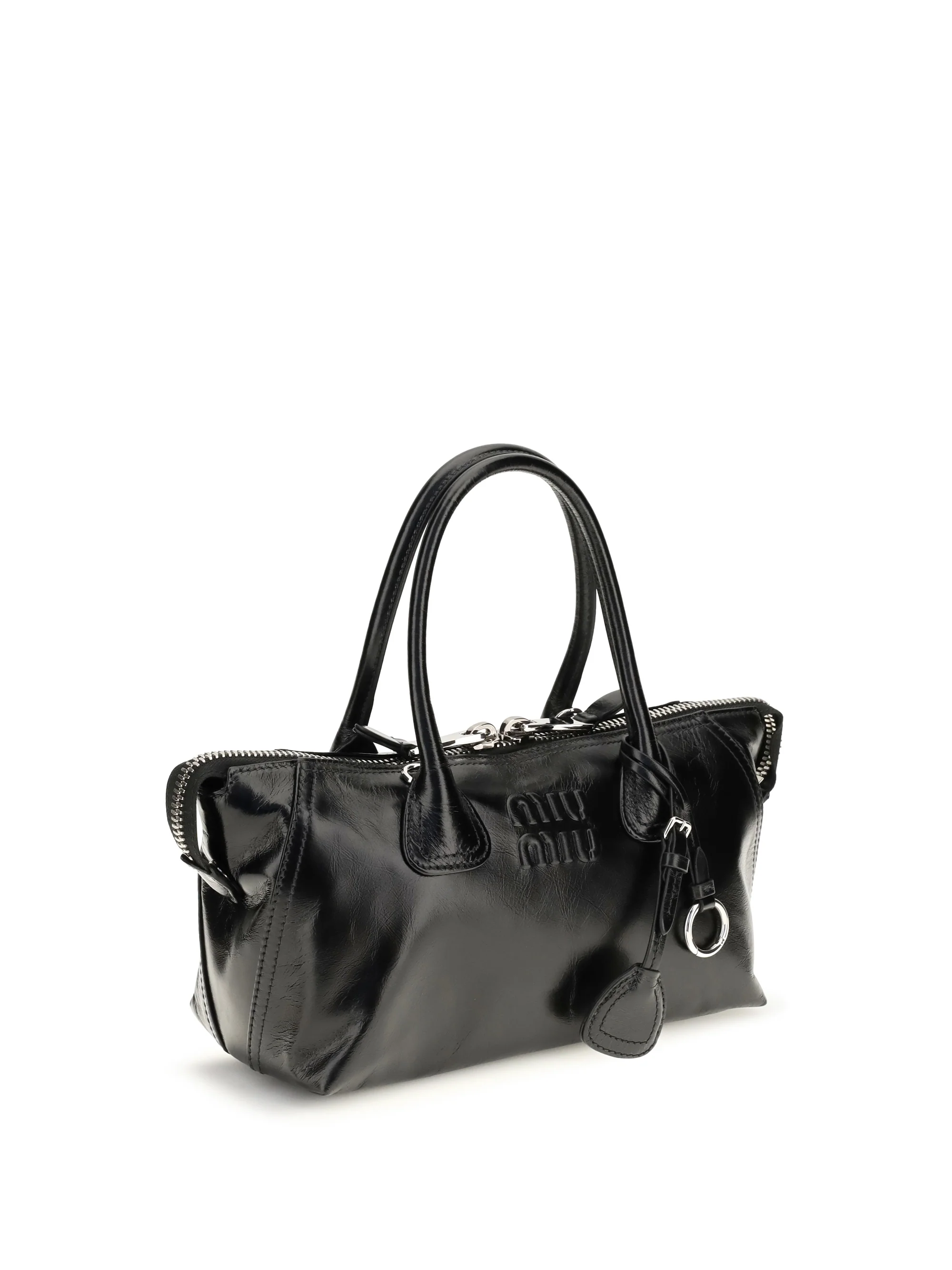 glossy leather handbag