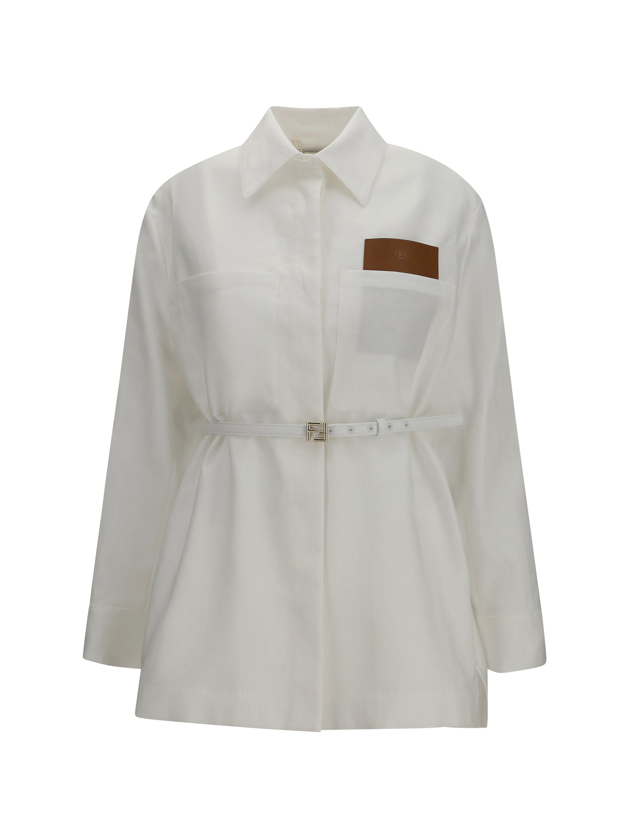 FENDI 40 linen and cotton belted jacket