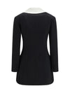 long double-breasted blazer with contrast neckline