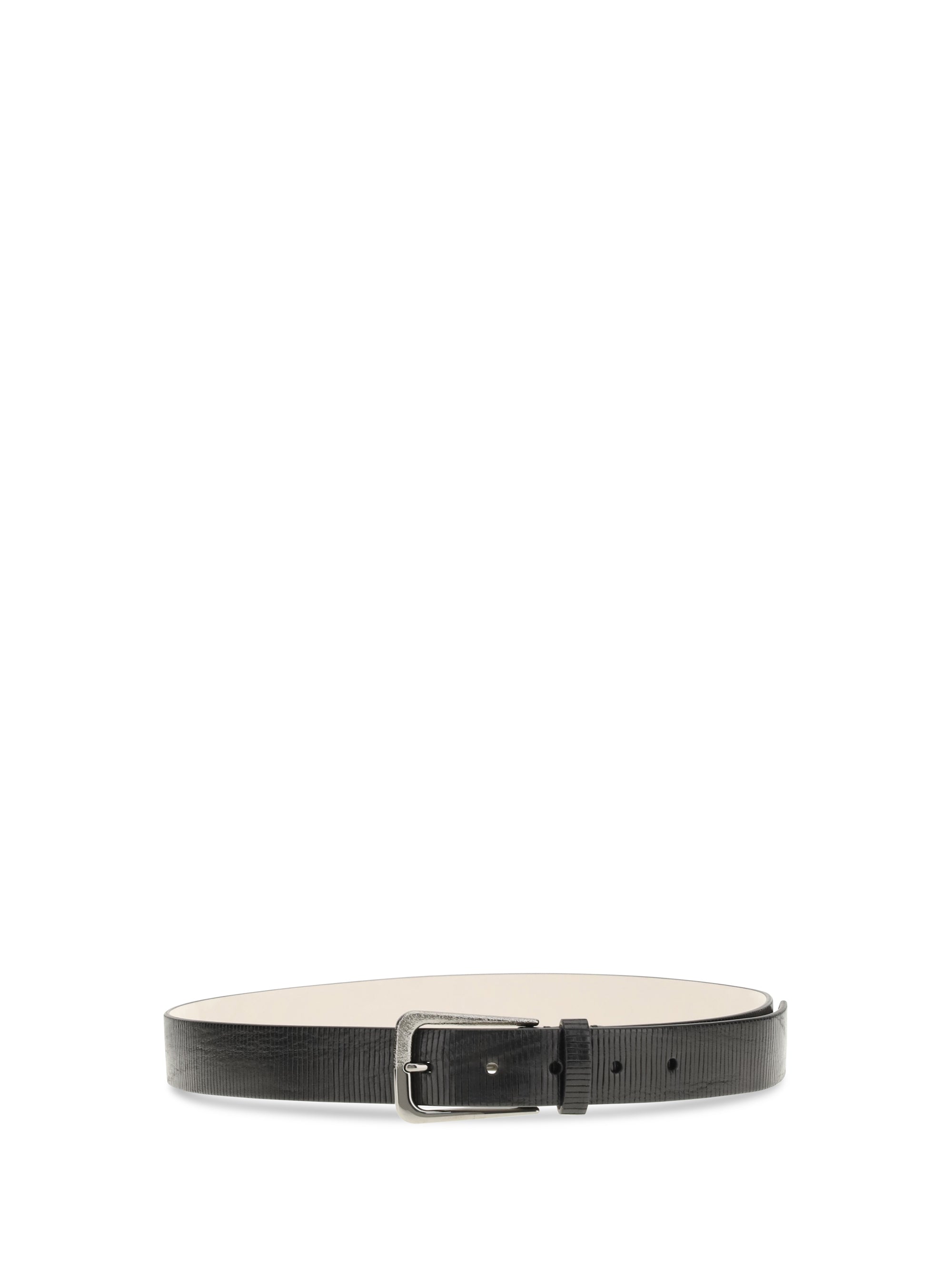 carved leather belt with shimmering buckle