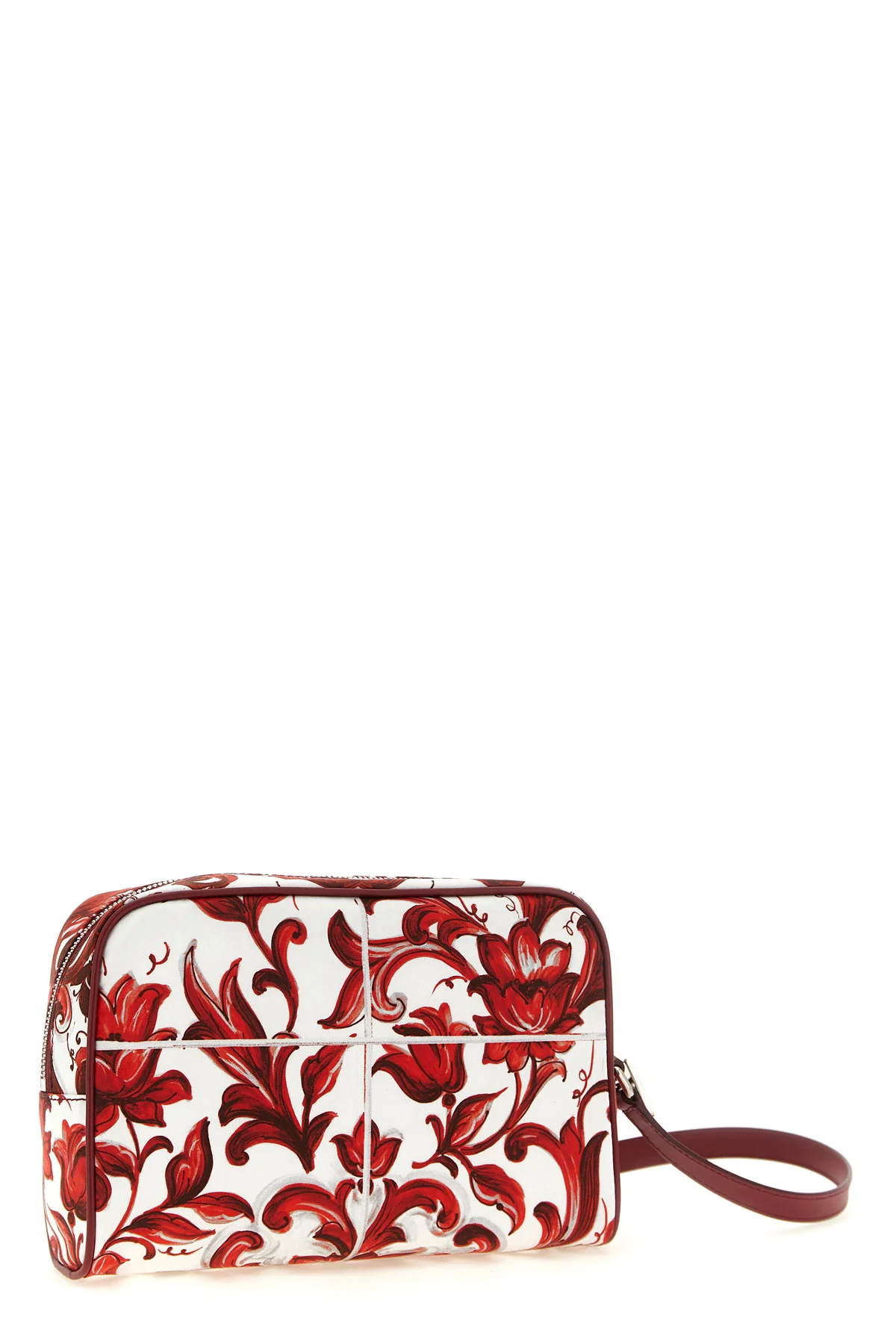 essenza handbag in maiolica print poplin and smooth tone-on-tone calf leathe