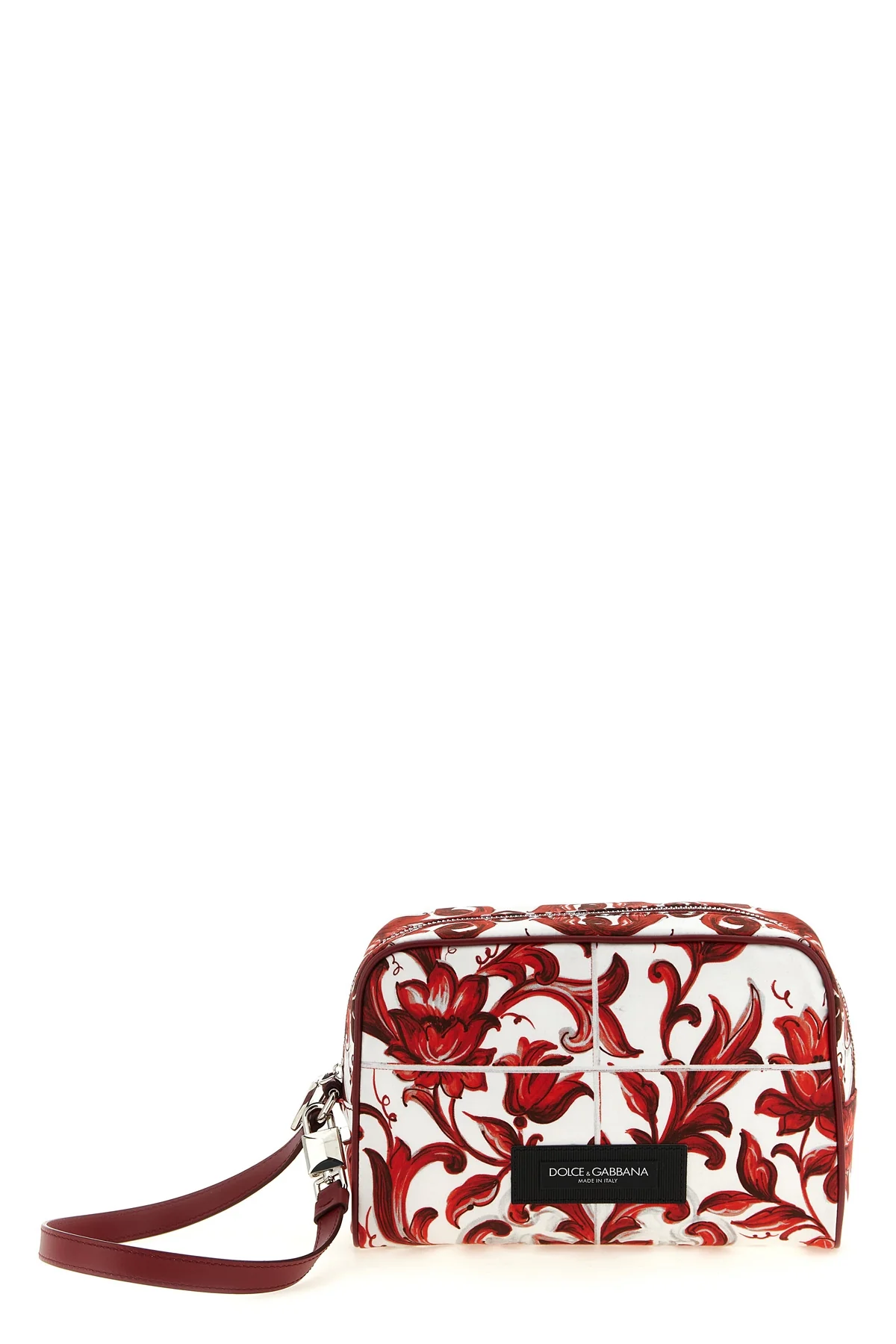 DOLCE amp; GABBANA OS essenza handbag in maiolica print poplin and smooth tone-on-tone calf leathe