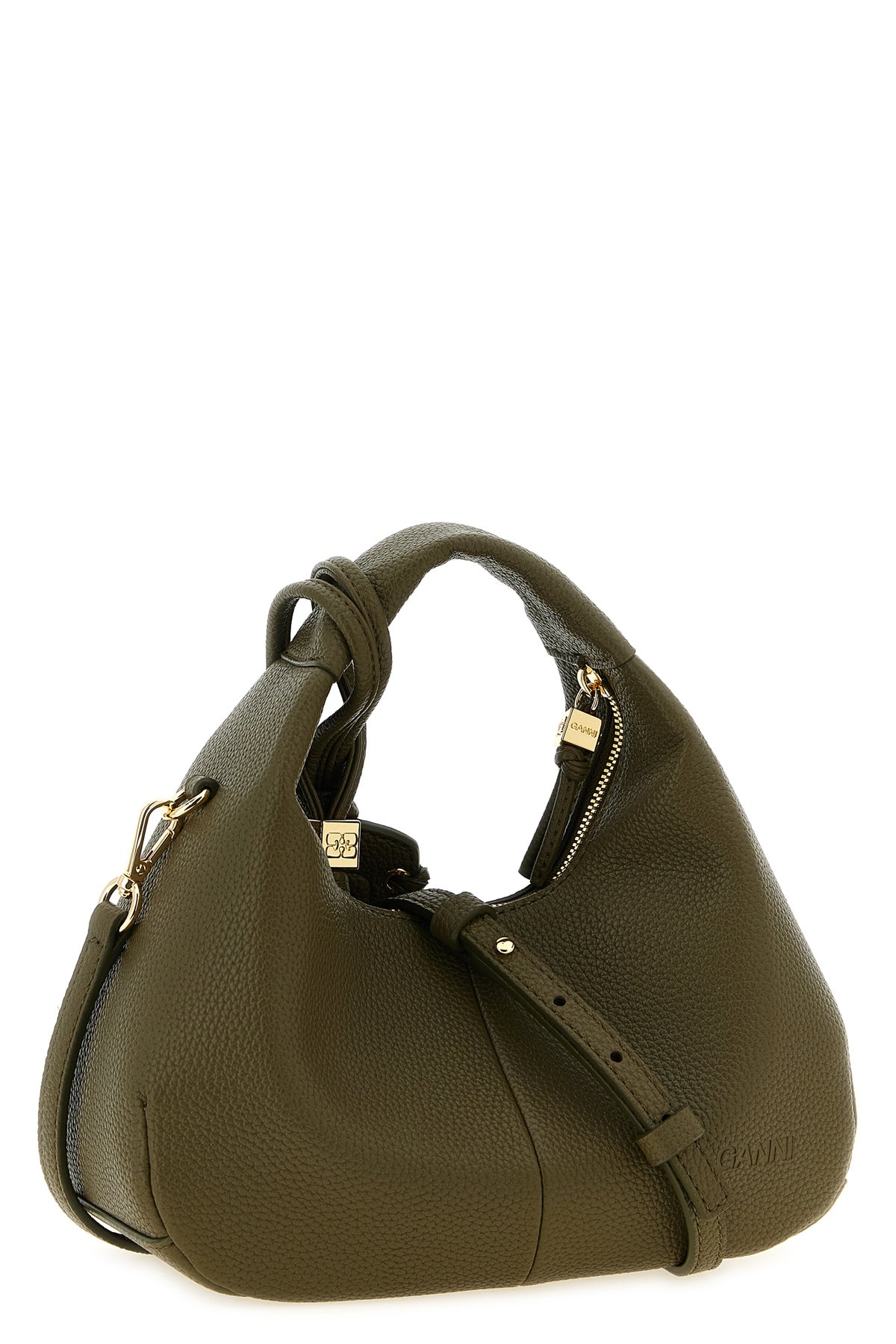GANNI OS mini hobo handbag in hammered leather-effect fabric