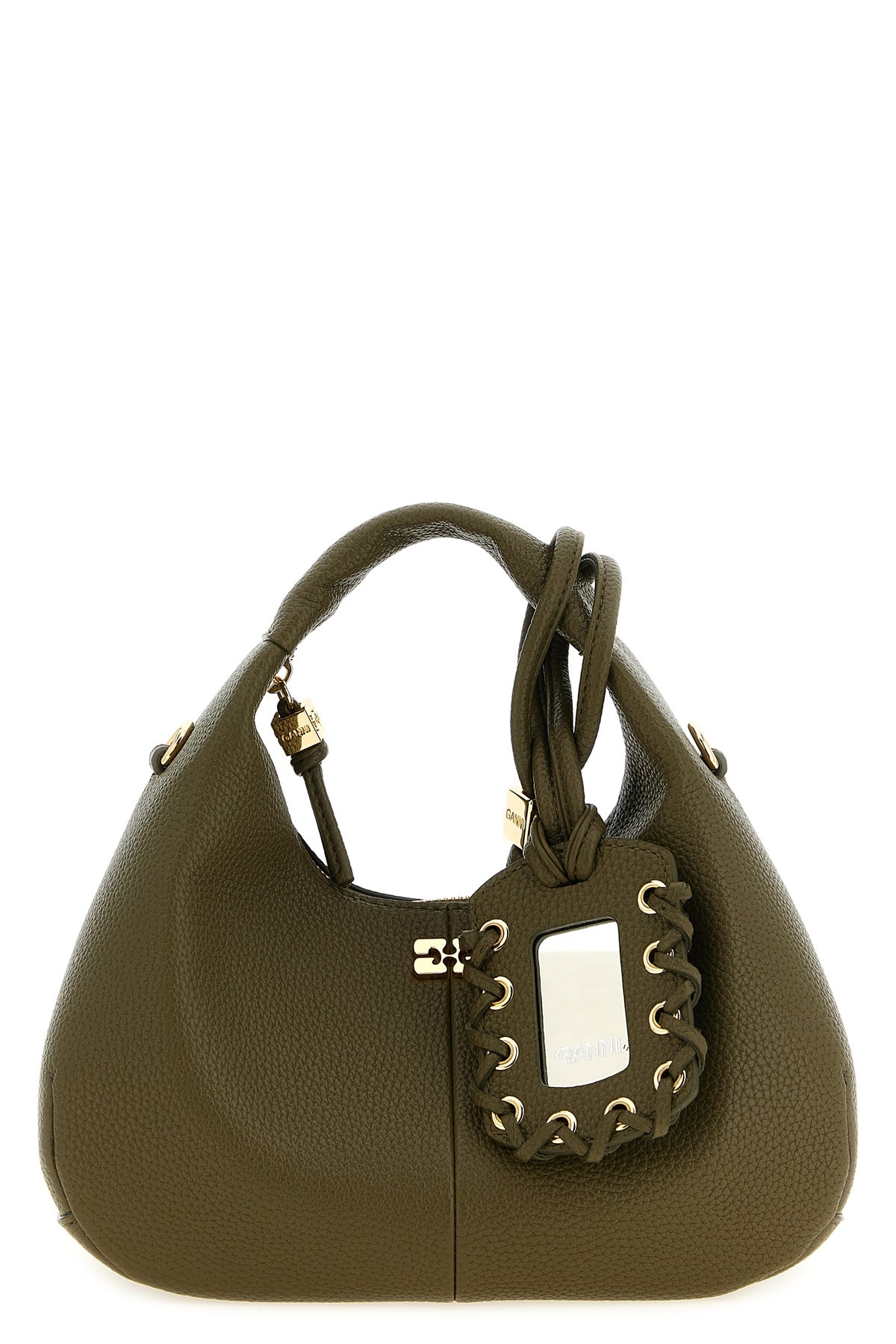 GANNI OS mini hobo handbag in hammered leather-effect fabric