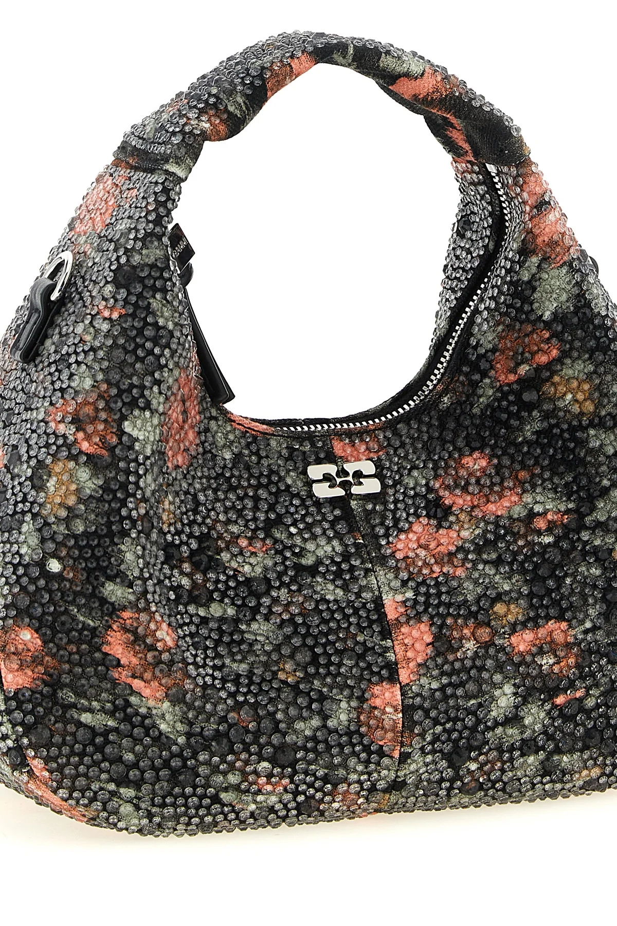 the hobo mini flowers ganni bag redefines the classic curved silhouette throug